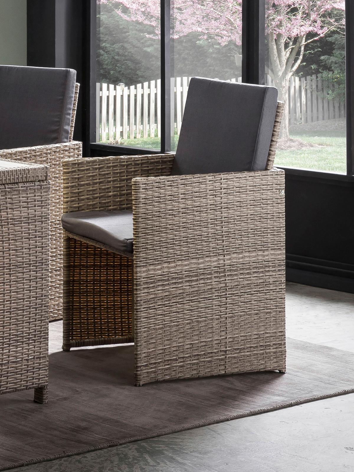 Gartenset 5-tlg. Naturfarben/Grau - Naturfarben/Grau, Design, Kunststoff/Textil - Gardenson