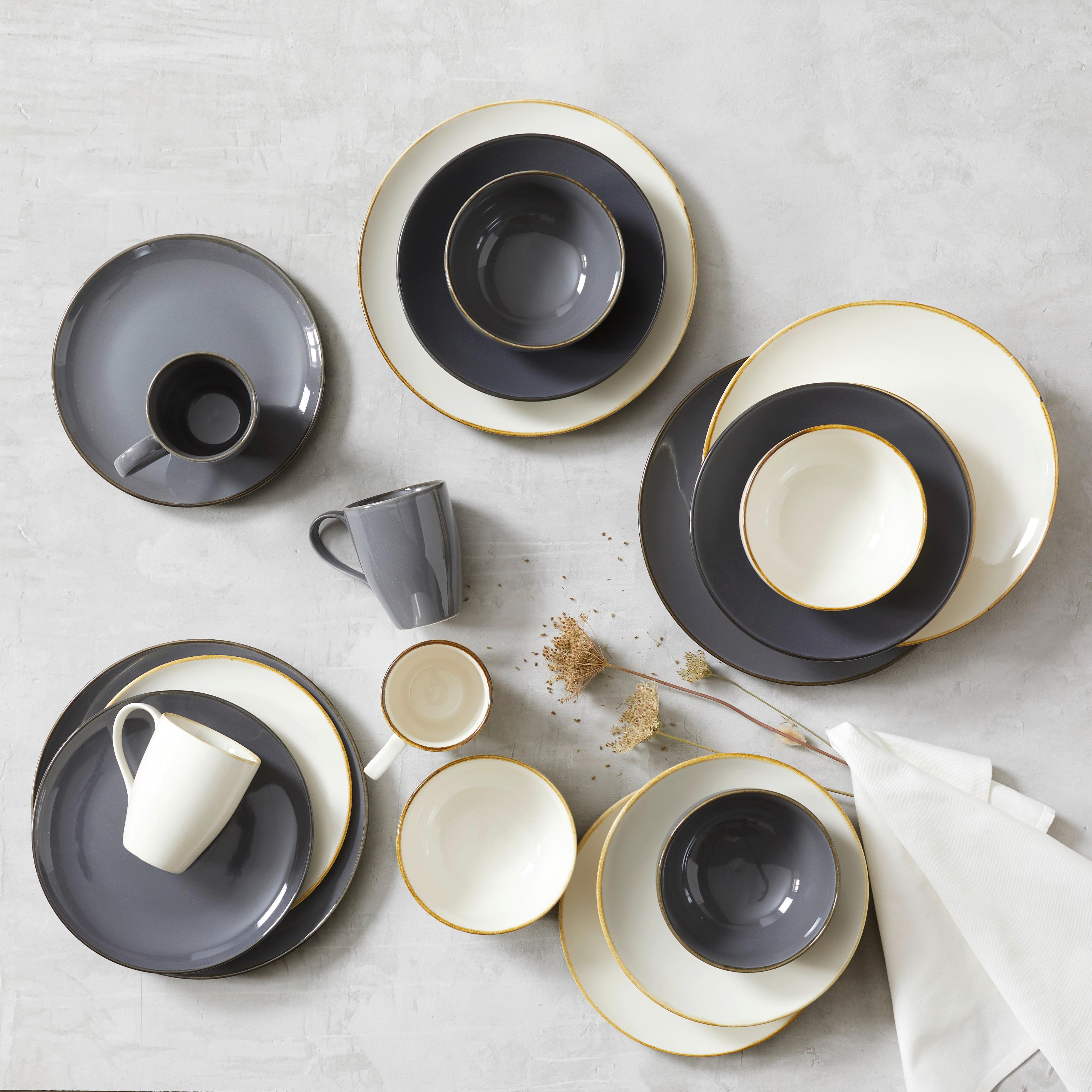 Mélytányér Linen - antracit, kerámia (22/4cm) - Premium Living