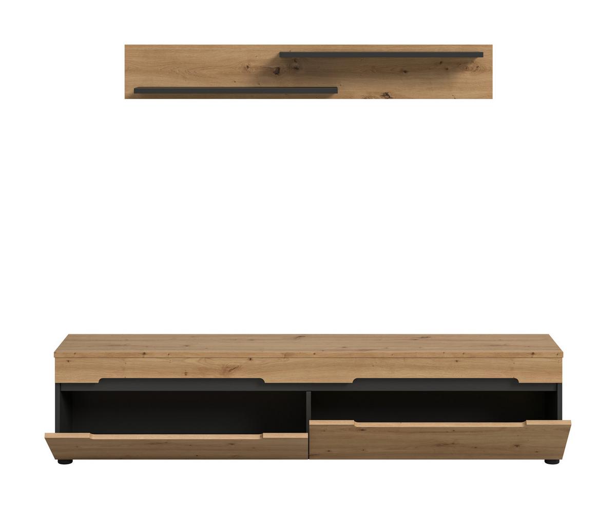 Dnevni Regal Canu, Siva, Barva Hrasta, 2-Delni - črna/hrast artisan, Design, umetna masa/leseni material (170/38/33cm) - Livetastic