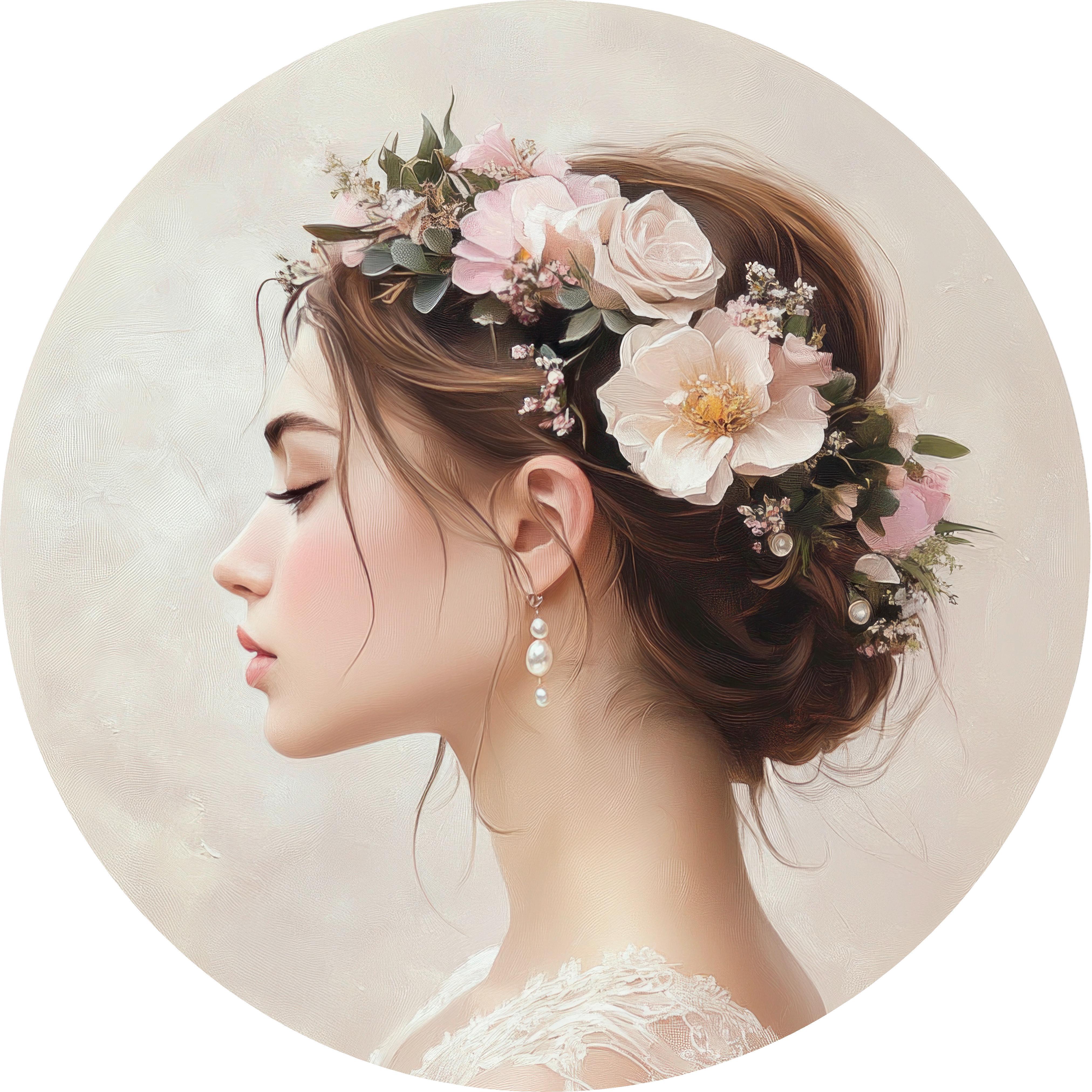 METALLBILD WOMAN WITH FLORAL CROWN - Hellbraun/Beige, Basics (40/0,3cm)