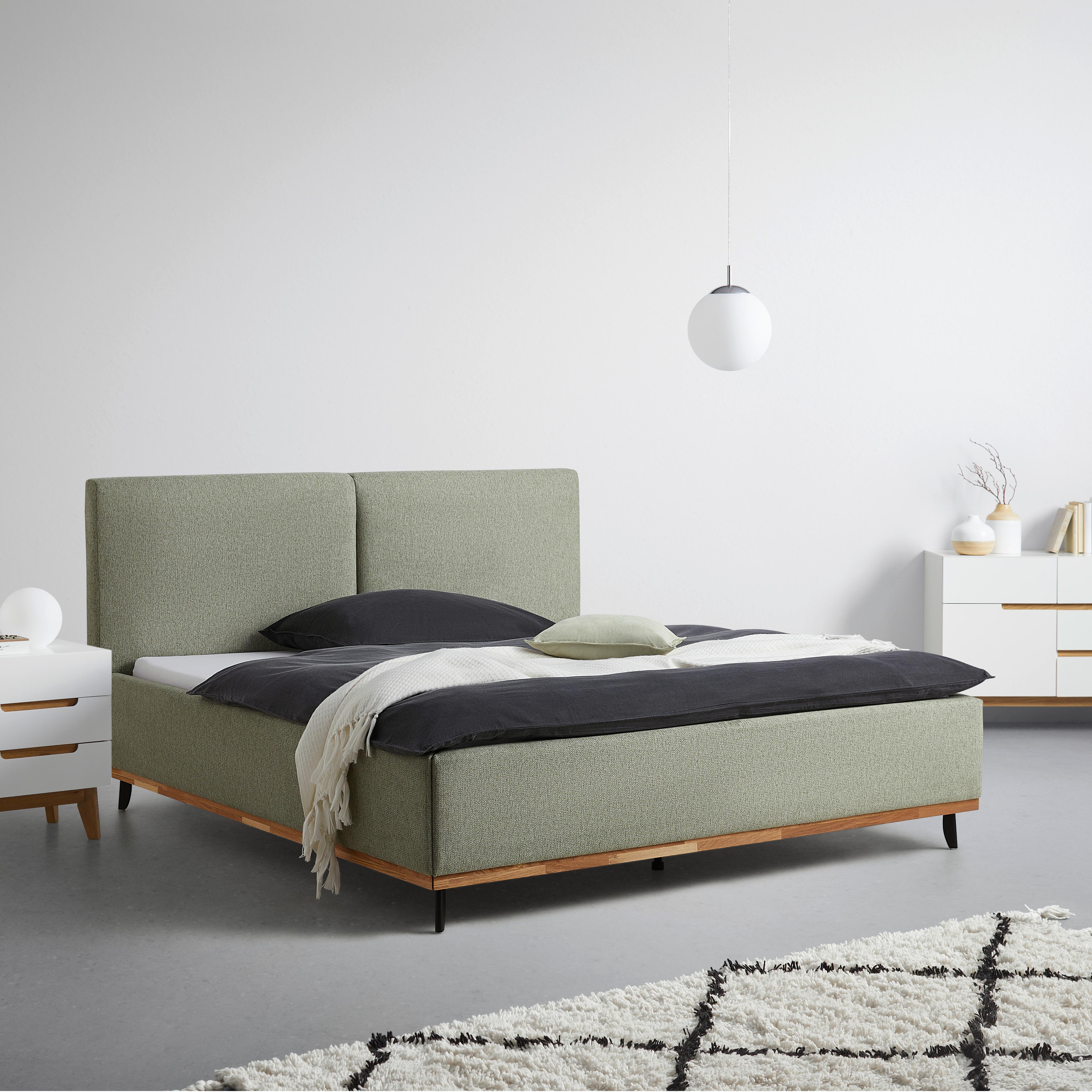 Bett Emily Grün ca. 160x200cm - Schwarz/Grün, Konventionell, Holzwerkstoff/Textil (160/200cm) - Premium Living
