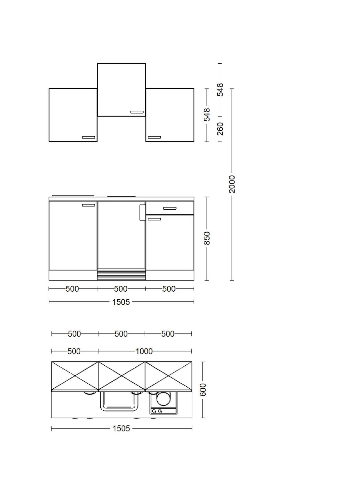 Miniküchen Samoa Weiß/Eichefarben mit Geräten - Alufarben/Weiß, KONVENTIONELL, Holzwerkstoff/Kunststoff (150,5/205/60cm) - FlexWell