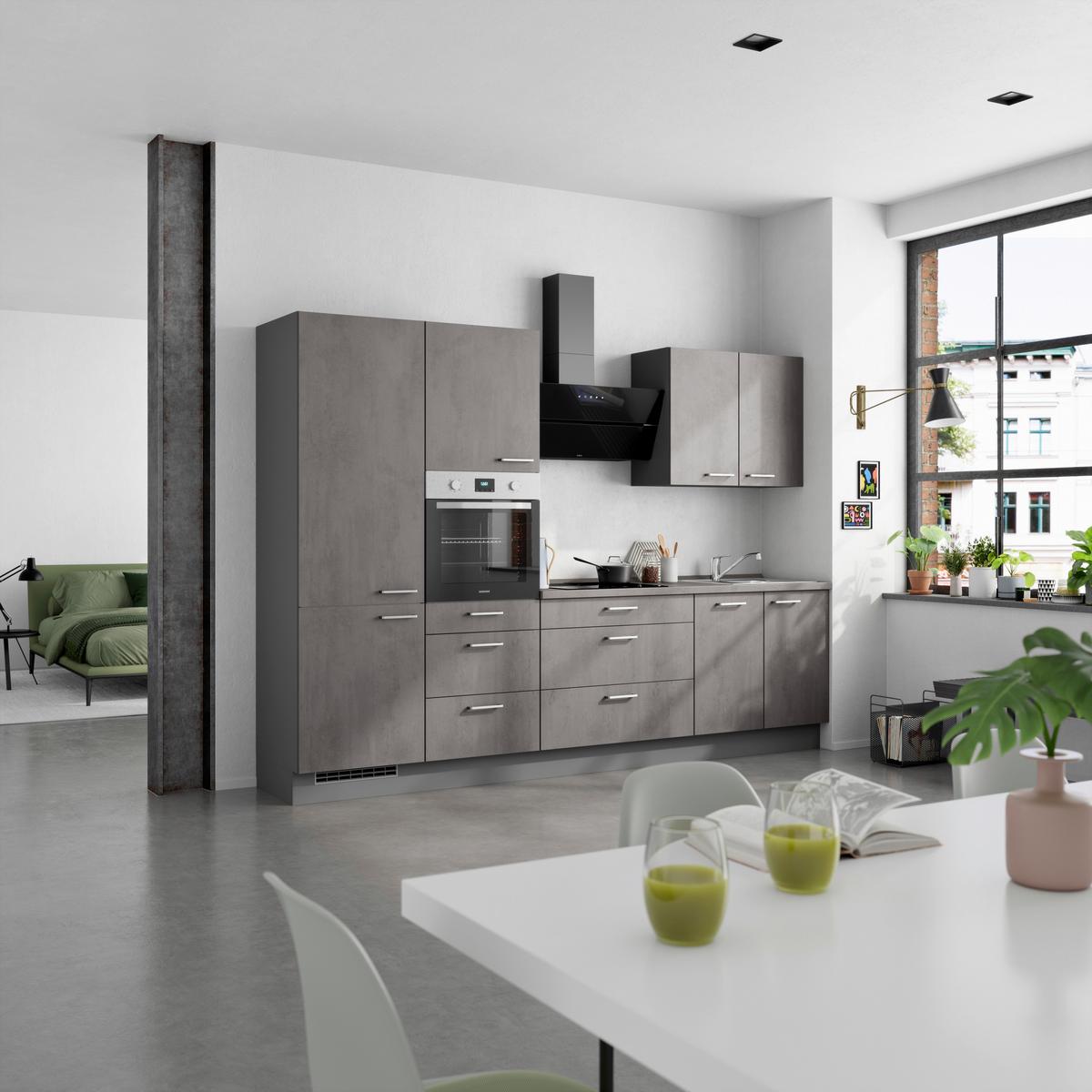 Küchenblock Riva High m. Geräten Schieferfarben - Schieferfarben/Edelstahlfarben, MODERN, Holzwerkstoff/Metall (300cm) - Nobilia