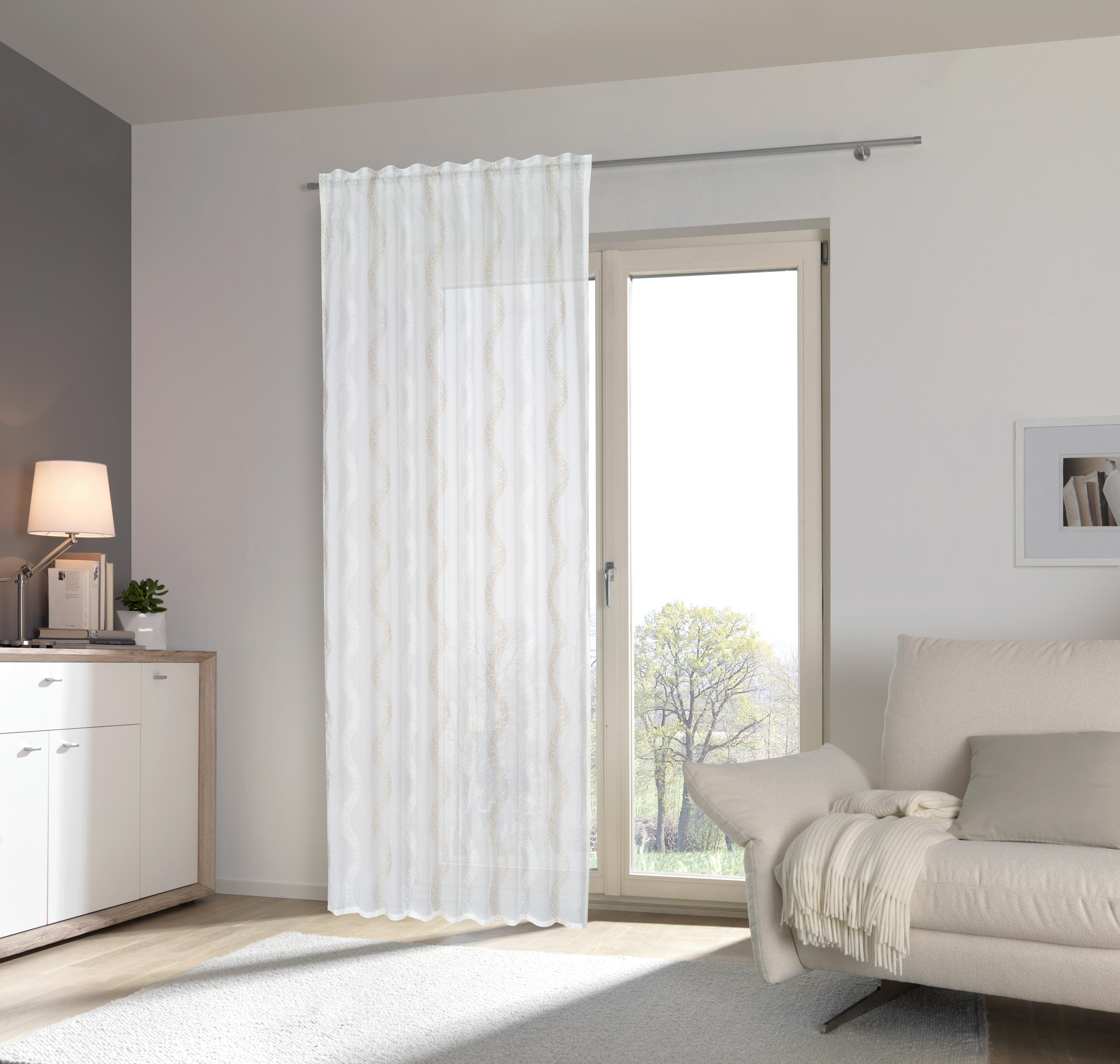 ZASŁONA GOTOWA SAMANO - biały/taupe, Konventionell, tkanina (140/245cm) - Esposa