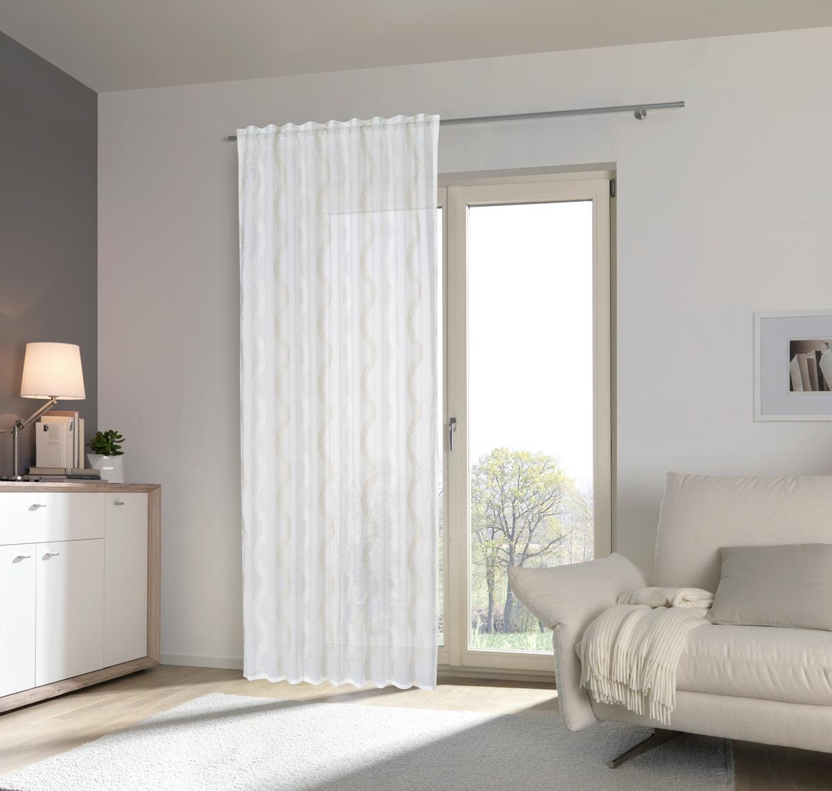 ZASŁONA GOTOWA SAMANO - biały/taupe, Konventionell, tkanina (140/245cm) - Esposa