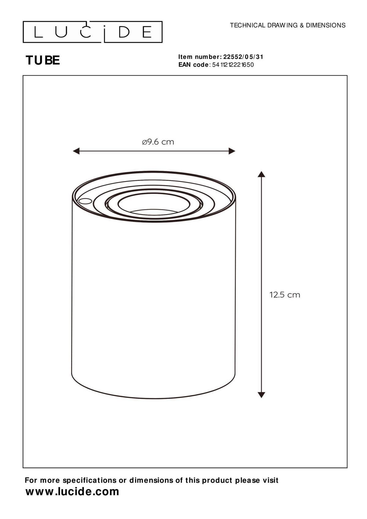 LAMPA STOŁOWA 22552/05/31 TUBE - Konventionell, metal (9.6/9.6/12.5cm) - Lucide