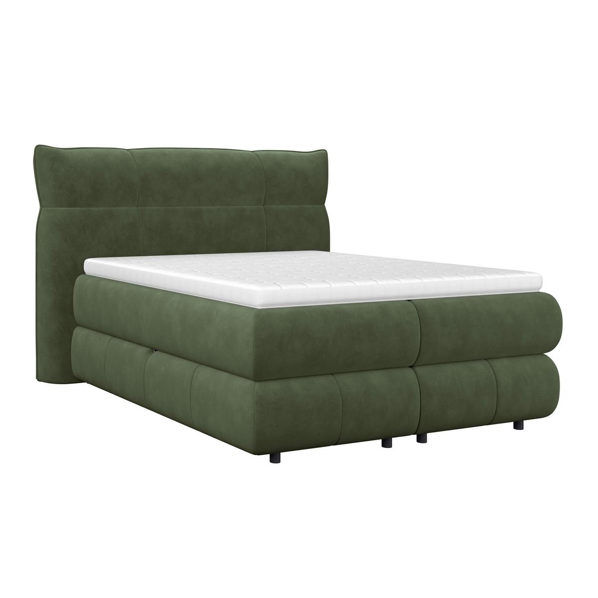 Boxspring Krevet Carmelo - tamno zelena/crna, Trend, tekstil/plastika (140/200cm) - Premium Living