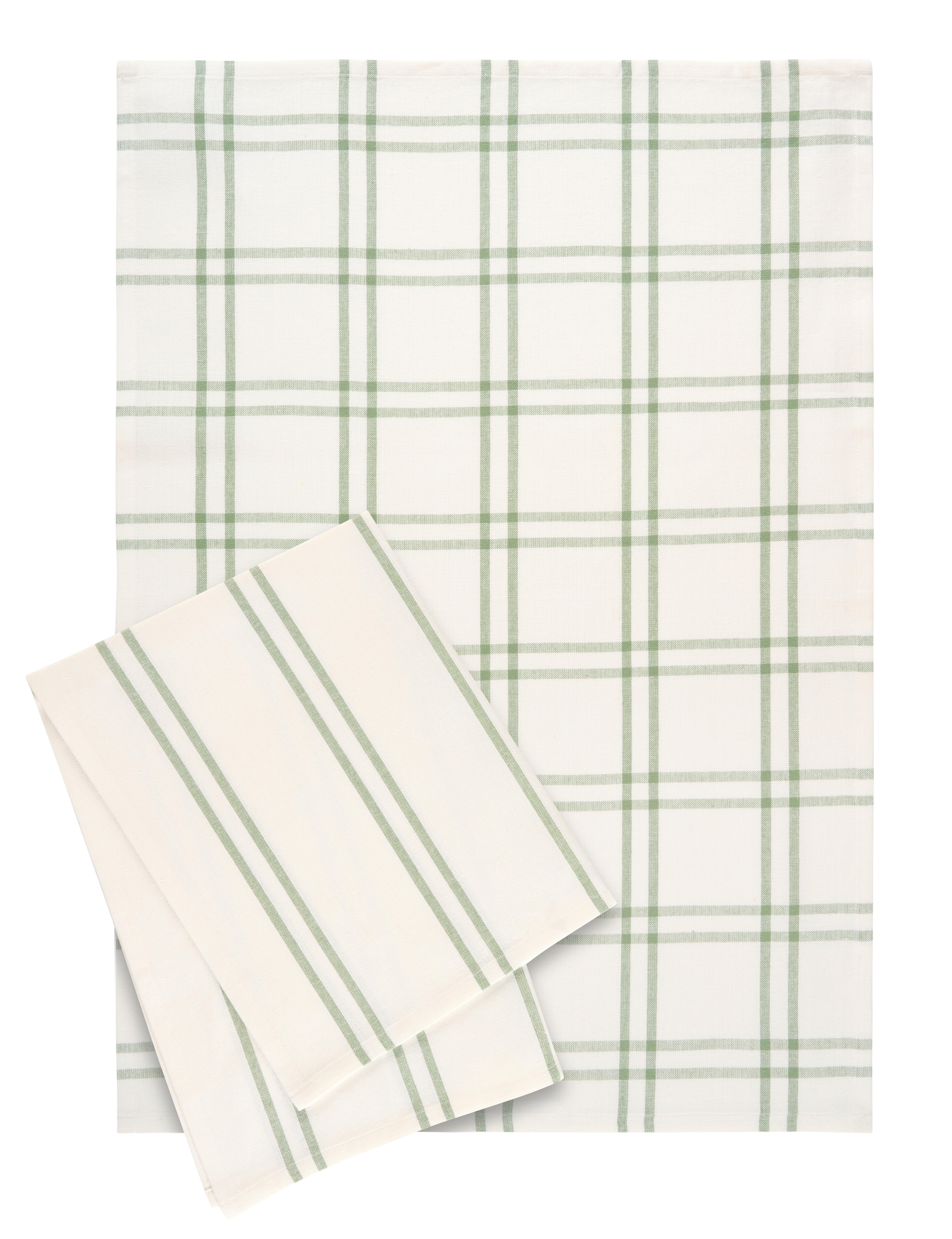 Geschirrtuch-Set Alice Weiß/Salbeigrün, 2-teilig - Salbeigrün/Weiß, KONVENTIONELL, Textil (50/70cm) - Mömax