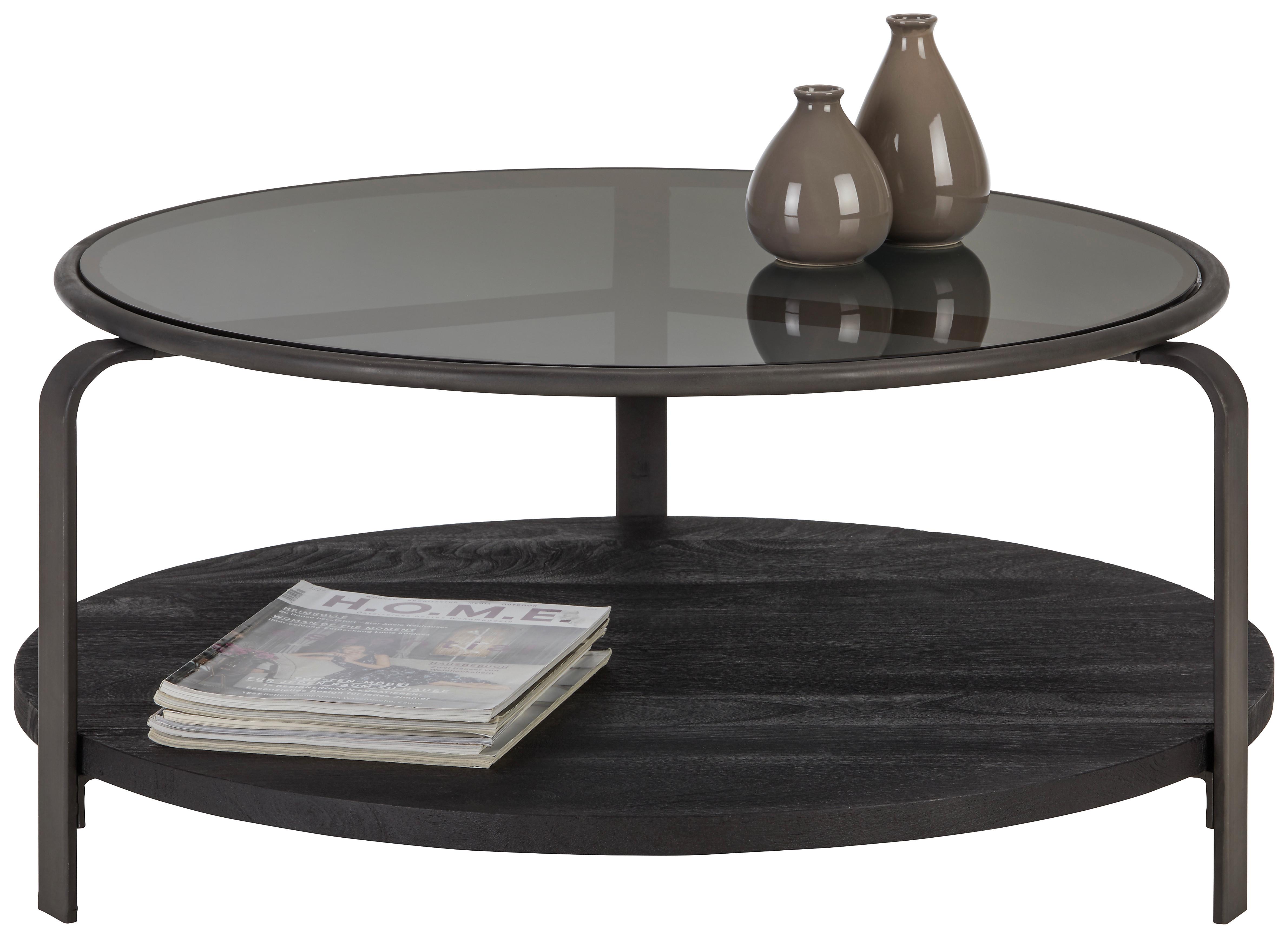 Couchtisch aus Mangoholz Ø ca. 86cm - Anthrazit/Schwarz, Modern, Glas/Holz (86/86/41cm) - Premium Living