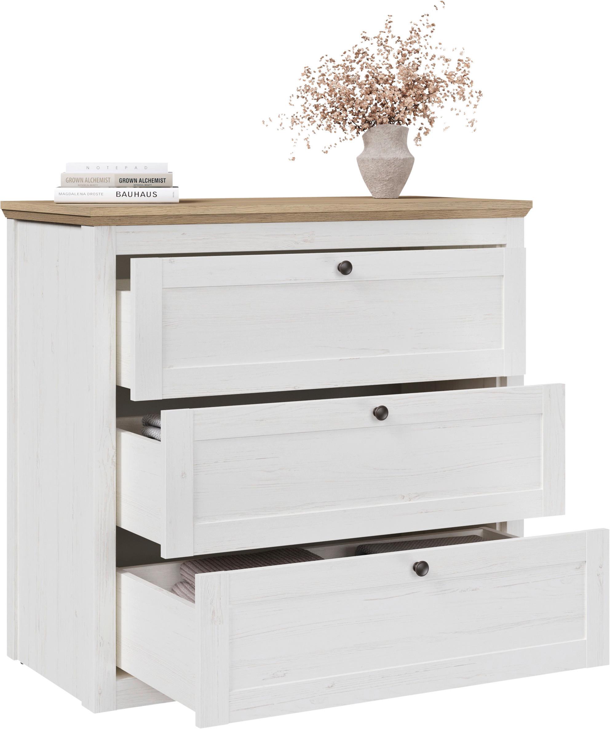 BYRÅ KORSIKA -EXKLUSIV- - svart/ekfärgad, Romantik / Lanthus, metall/trämaterial (89,9/85,1/42,9cm) - Mömax