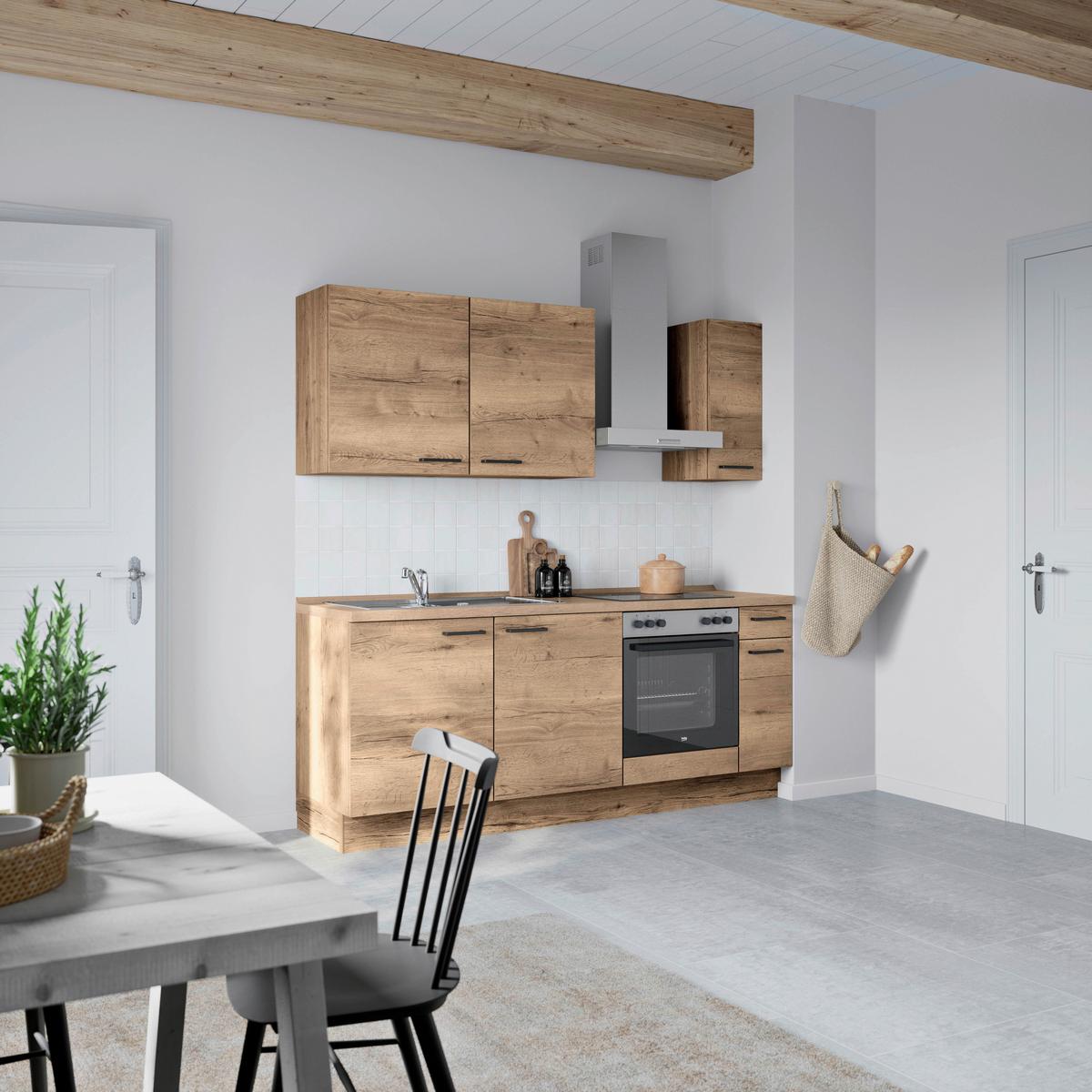 Küchenblock Structura Low m. Geräten Eiche dunkel - Eiche dunkel/Eichefarben, MODERN, Holzwerkstoff/Metall (210cm) - Nobilia