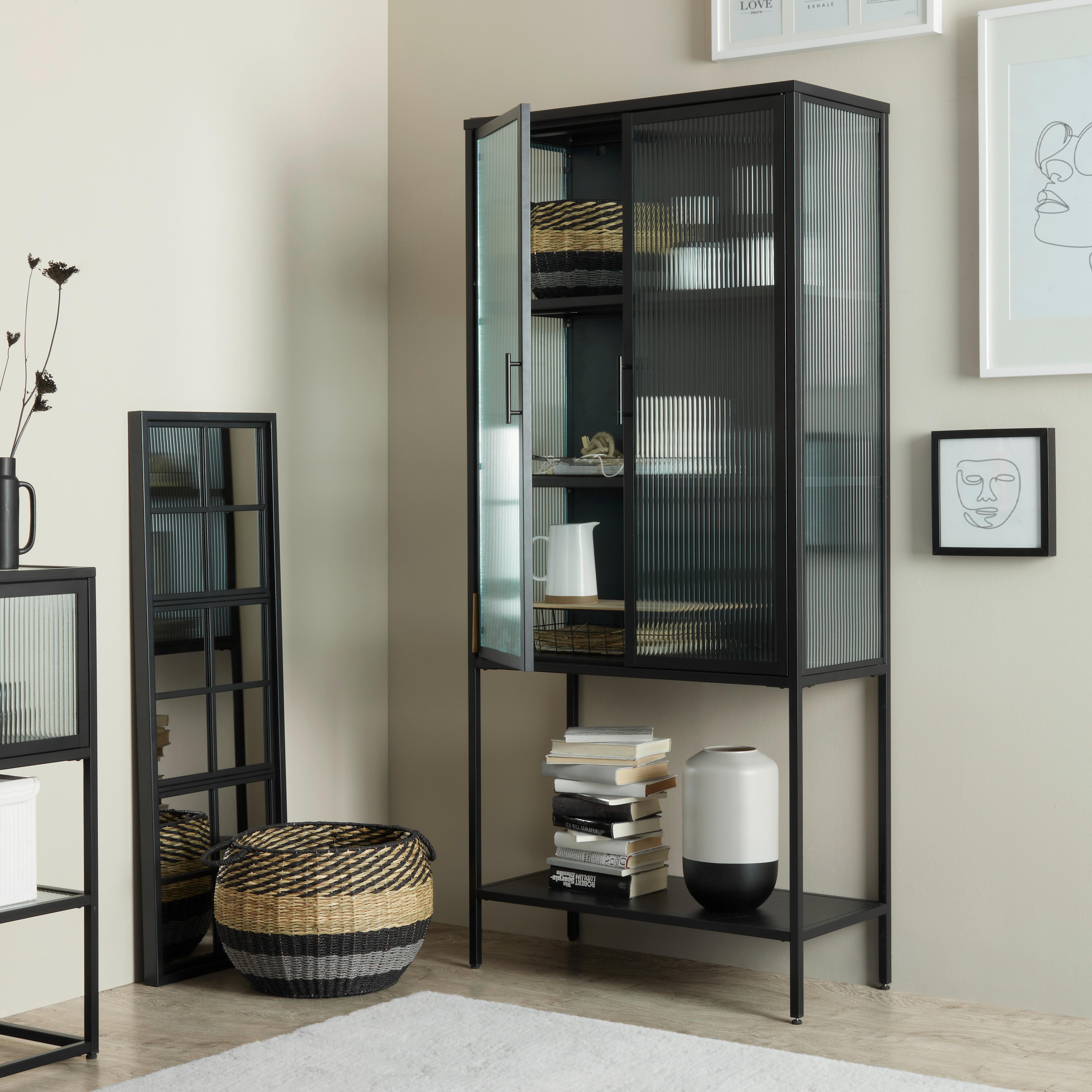 Vitrine Cube in Schwarz - Klar/Schwarz, MODERN, Glas/Metall (80/180/38cm) - Premium Living