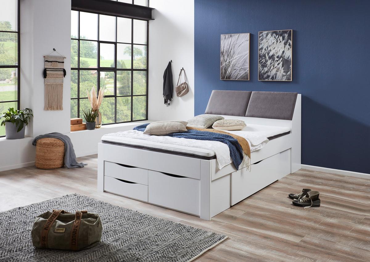 Postelja Maxi, S Predali, Bela, 140x200 - siva/bela, Konvencionalno, leseni material/tekstil (140/200cm) - Mömax