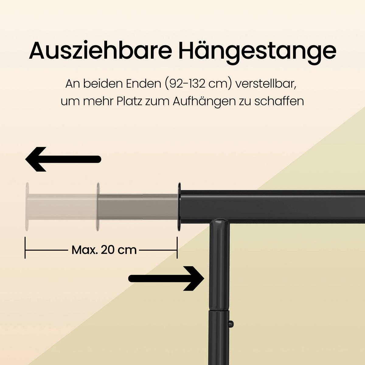 Kleiderwagen Schwarz mit 4 Rollen - Schwarz, Basics, Metall (92-132/45/161,5cm)