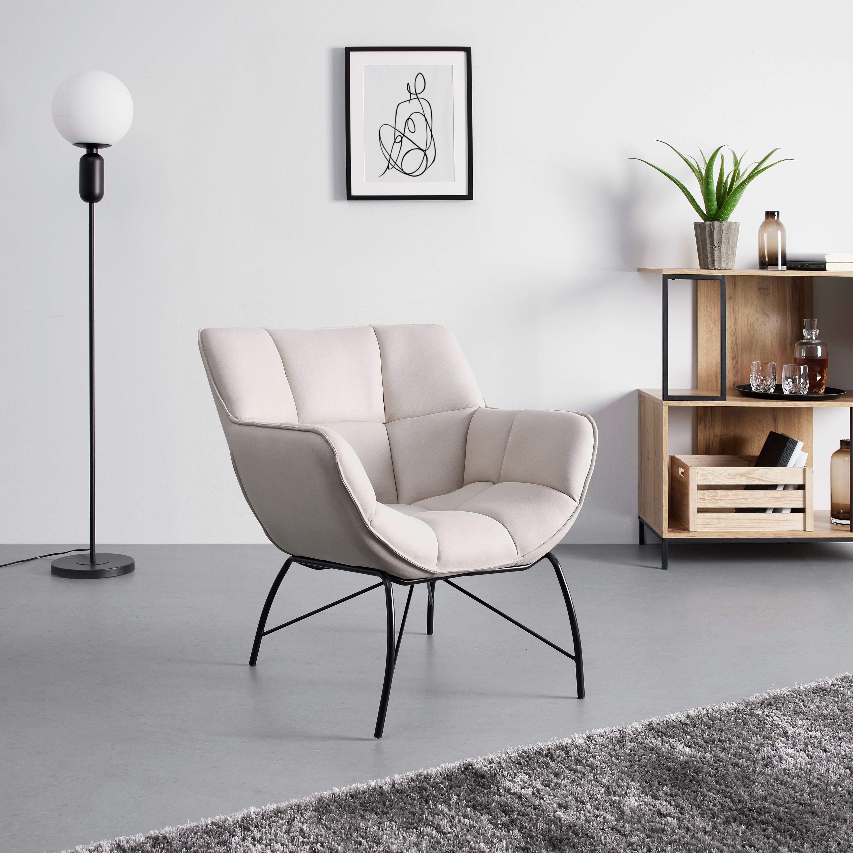 Relaxsessel Robin ca. 72x78 cm hellgrau - Hellgrau/Schwarz, MODERN, Textil/Metall (72/78/81cm) - Bessagi Home
