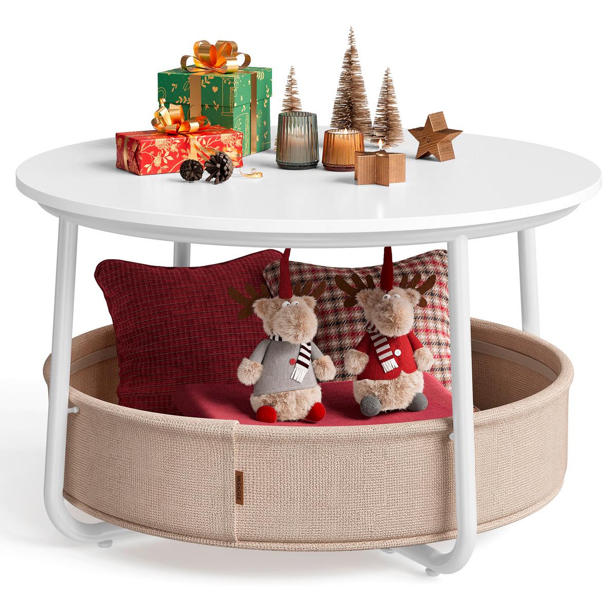 Couchtisch Weiß, Beige, rund - Beige/Weiß, Trend, Holzwerkstoff/Textil (75/75/45cm) - MID.YOU