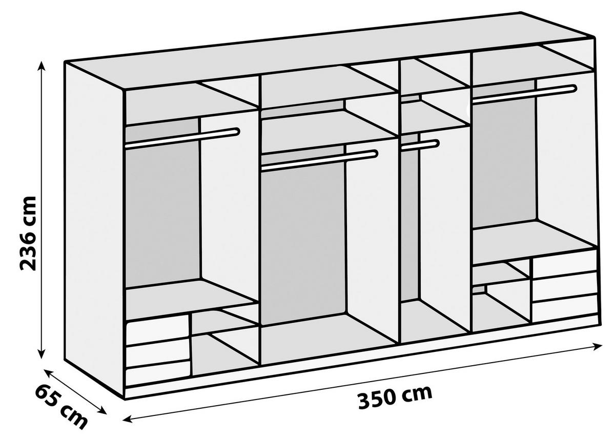 Ormar S Kliznim Vratima Level 36 D - bijela/boje hrasta, Moderno, drvni materijal/metal (350/236/65cm) - Modern Living