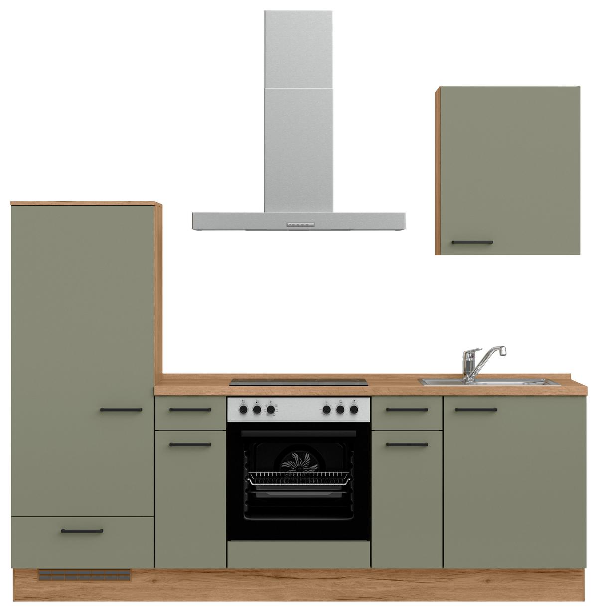 Küchenleerblock Senso Low o. Geräte Olivgrün - Eichefarben/Schwarz, MODERN, Holzwerkstoff/Metall (240cm) - Nobilia
