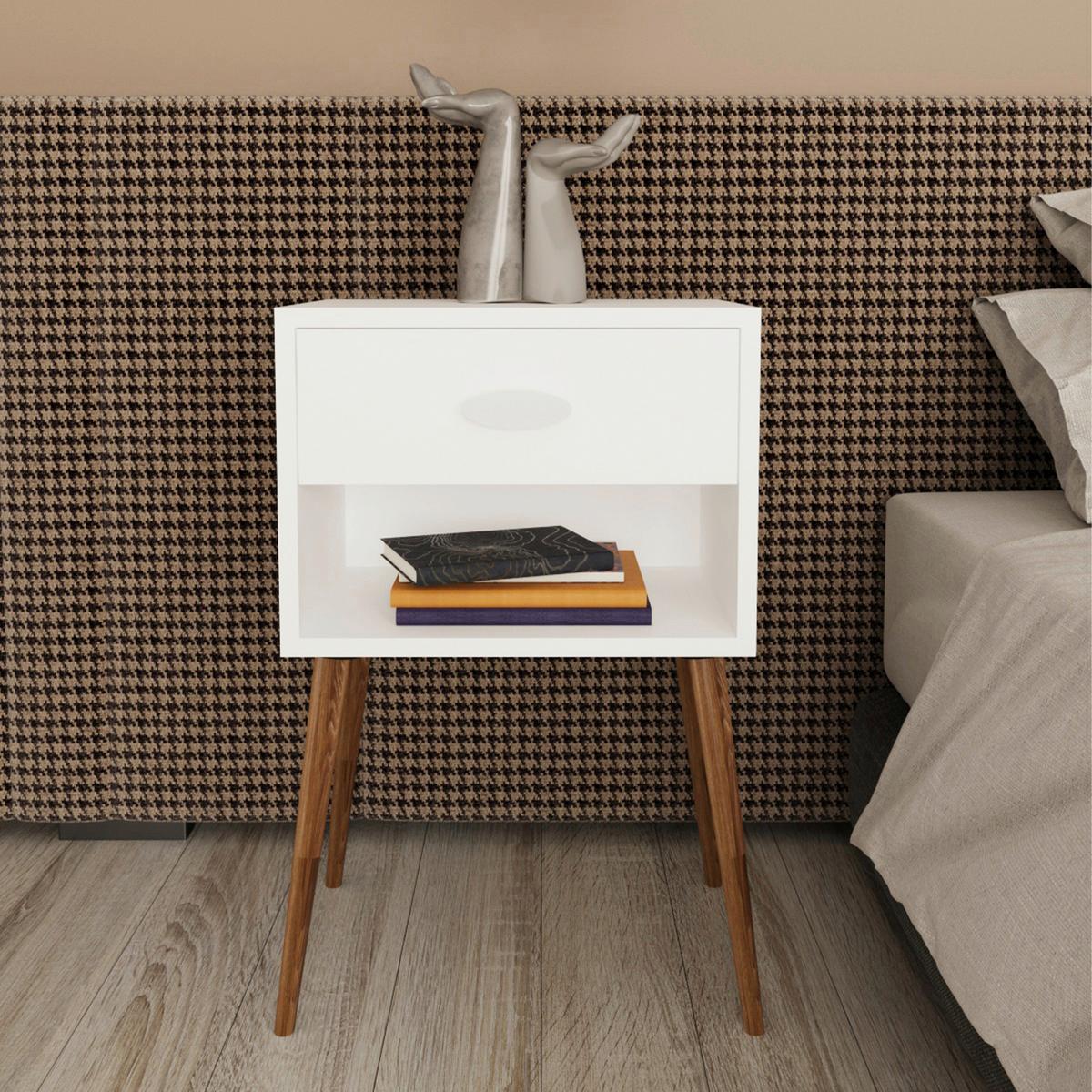 Nočna Omarica Singol Xl, Bela - bela/medeni hrast, Moderno, leseni material (45/70/30cm) - MID.YOU