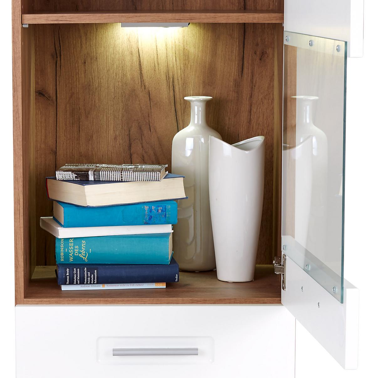 Vitrină Avensis New - alb/culoare lemn stejar, Konventionell, sticlă/material pe bază de lemn (50/160/37,1cm) - Premium Living