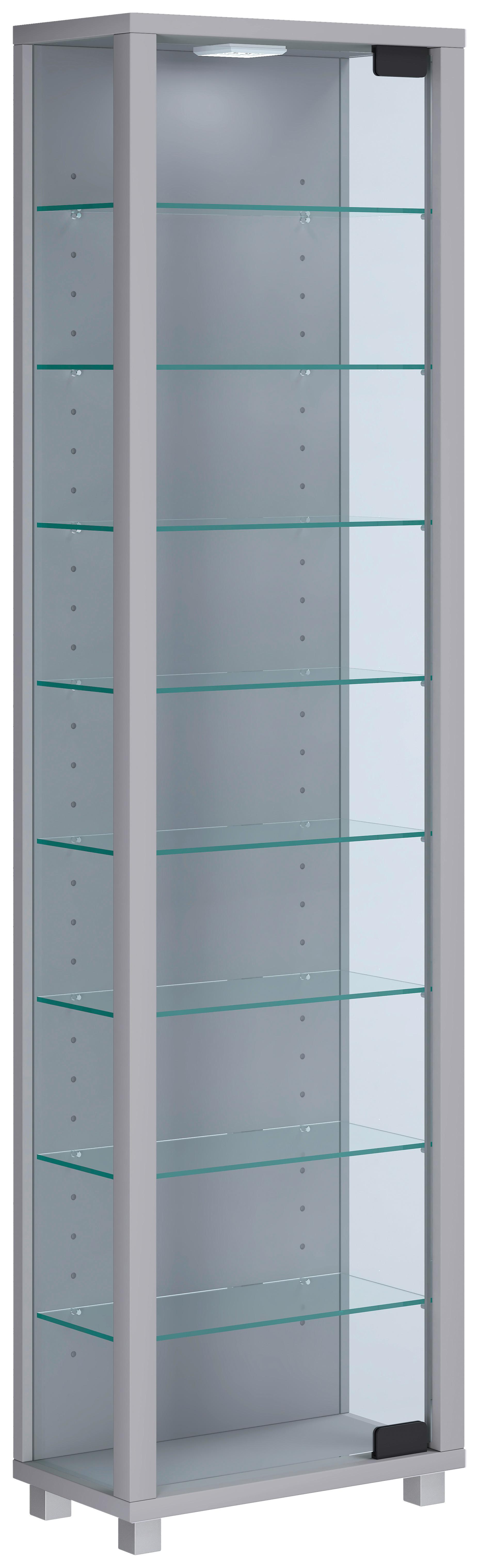 VITRINE EDANA MAXI - Transparent/Silberfarben, Design, Glas/Holzwerkstoff (33/113/18cm) - MID.YOU