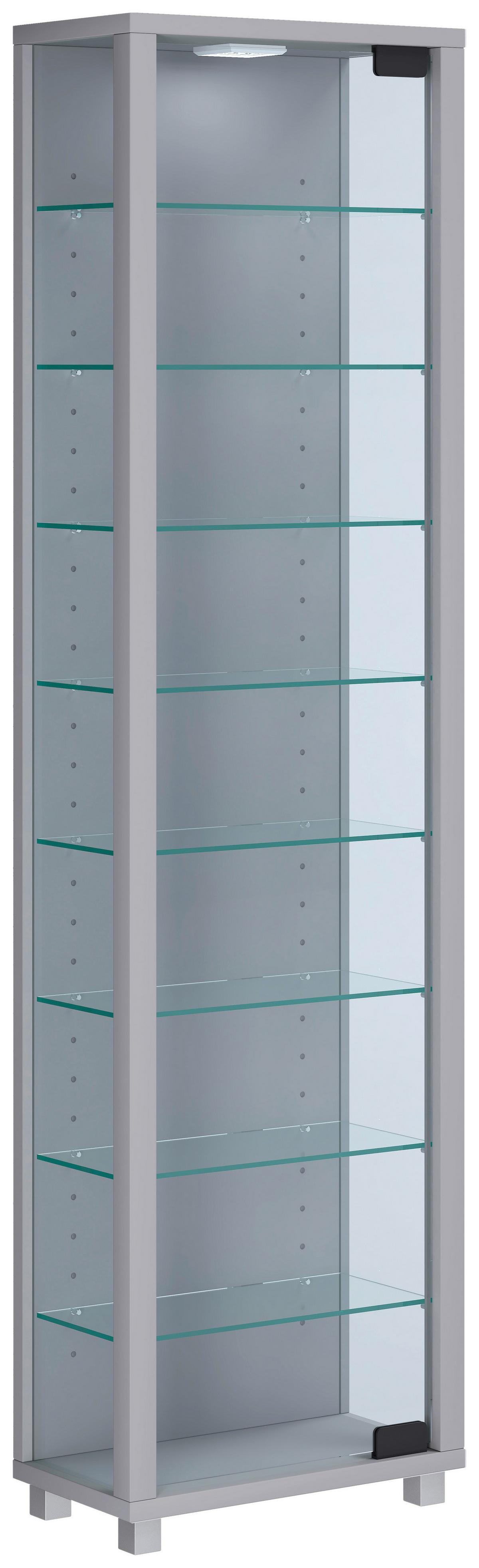 VITRINE EDANA MAXI - Transparent/Silberfarben, Design, Glas/Holzwerkstoff (33/113/18cm) - MID.YOU