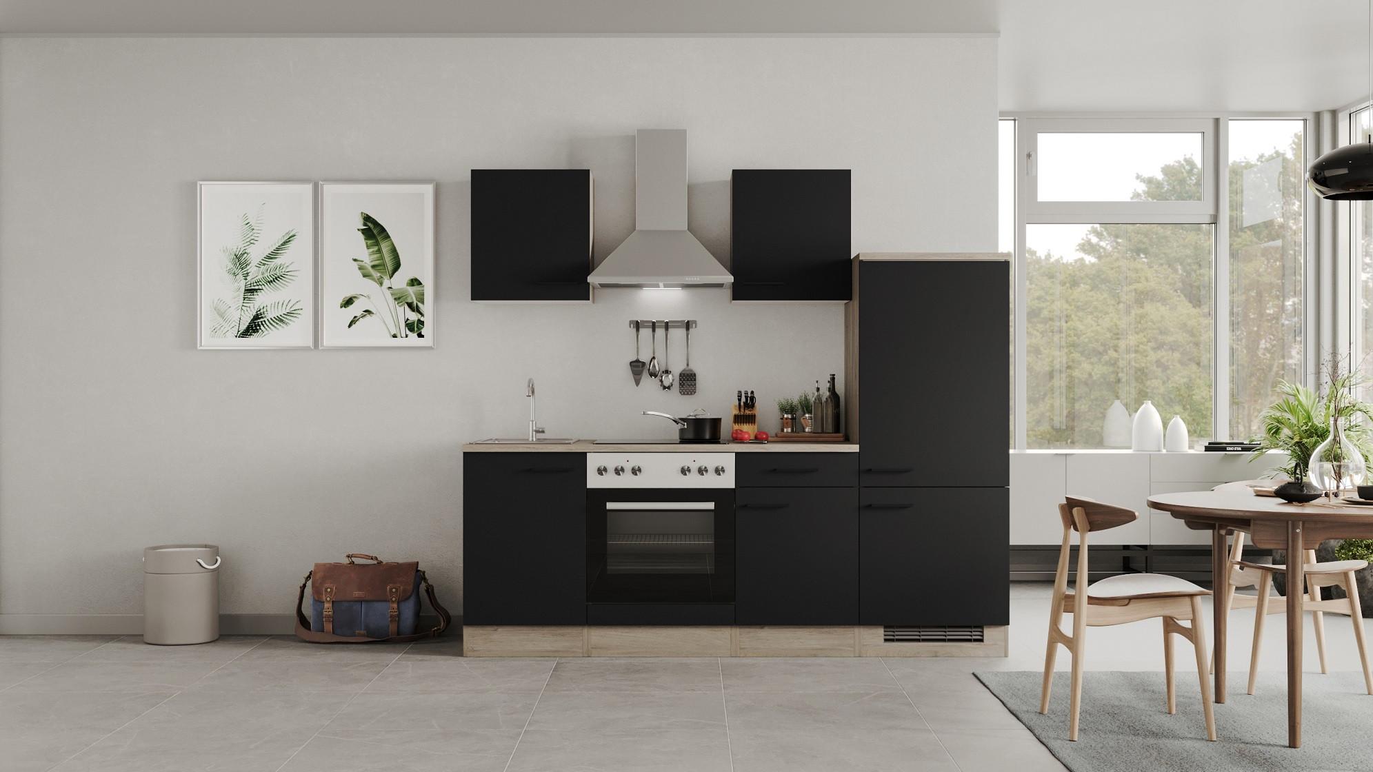 Kuhinjski Blok Capri, Črna, Hrast - črna/barve hrasta, Moderno, kovina/leseni material (220cm) - FlexWell
