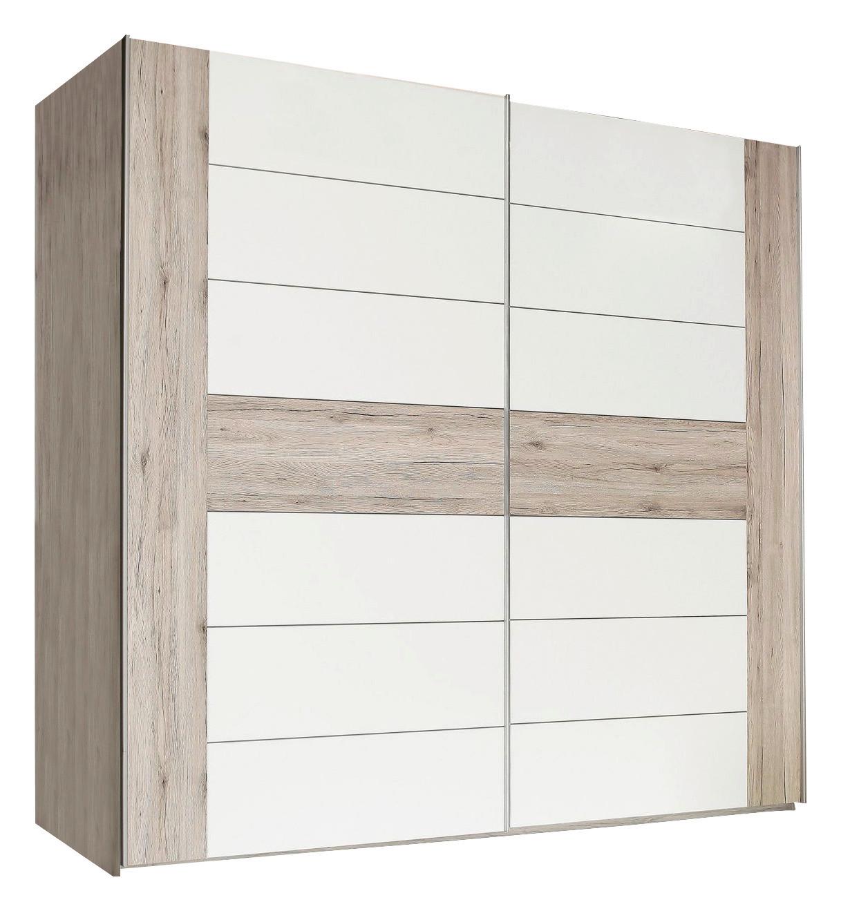 Omara Z Drsnimi Vrati Rondino, Barva Hrasta, Bela - barve nerjavečega jekla/barve hrasta, Design, kovina/leseni material (270/210/61cm) - Carryhome