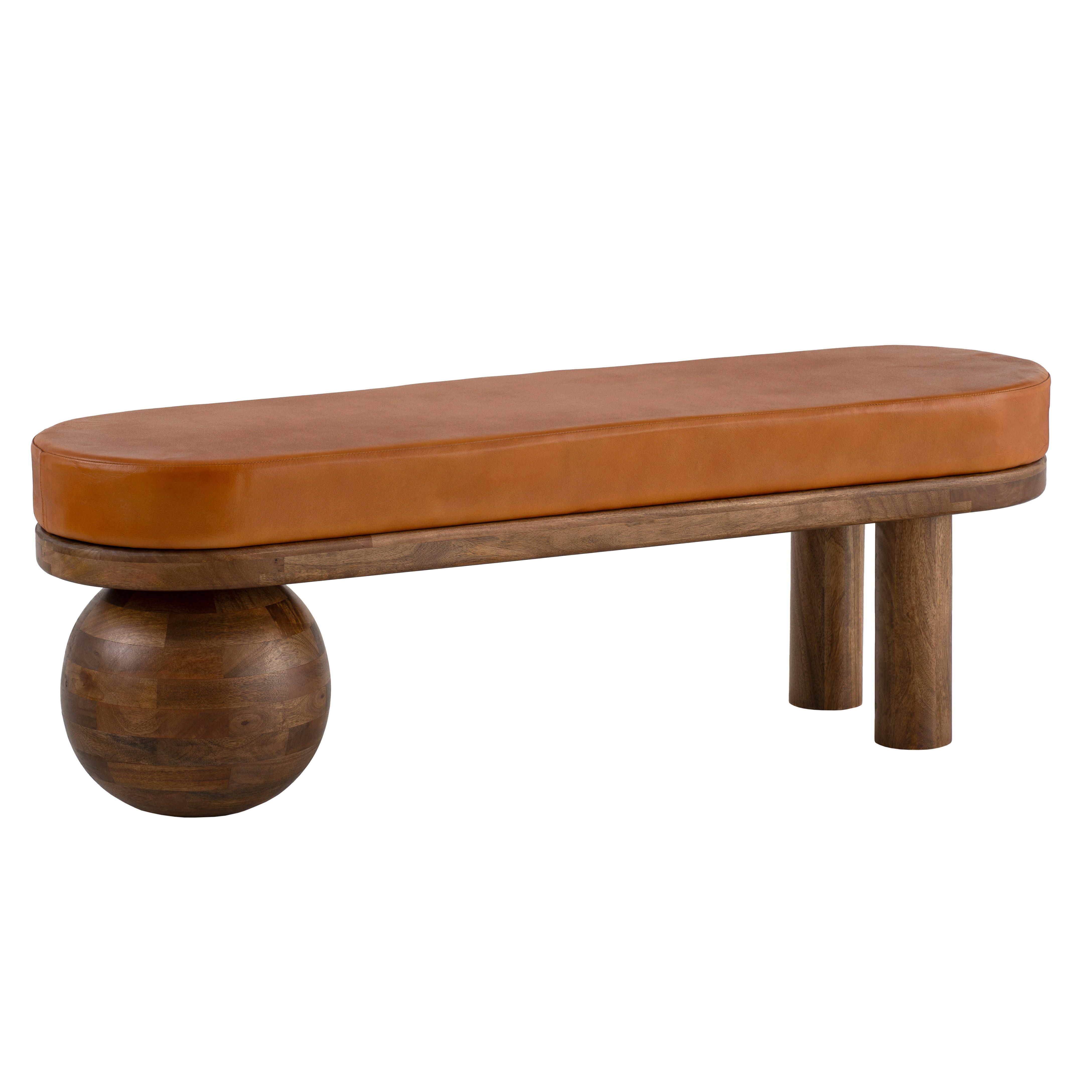 Sitzbank Ziegenleder - Braun, Design, Leder/Holz (140/47/40cm) - Livetastic