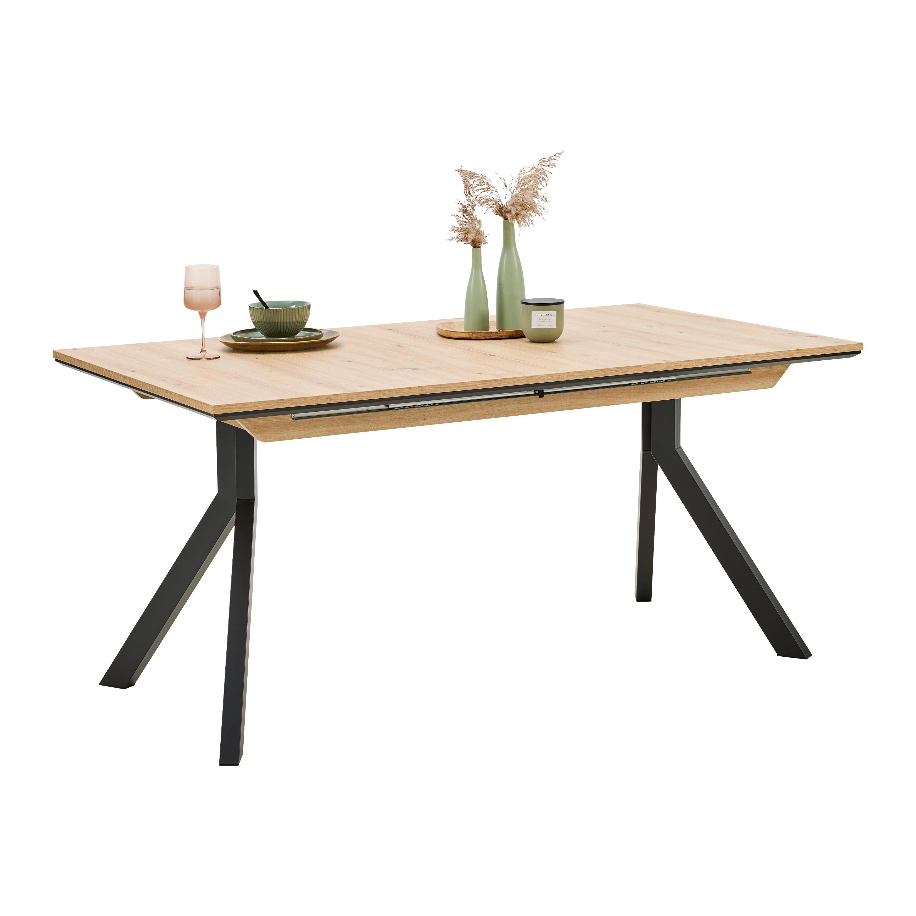 Ausziehtisch Mendosa 200 in Grau/Anthrazit - Schwarz/Eiche Artisan, Basics, Holzwerkstoff/Metall (160-200/90/75cm) - Premium Living