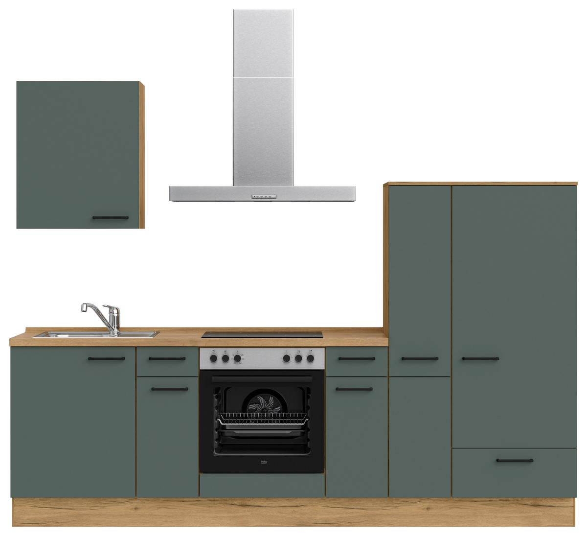 Küchenblock Easytouch m. Geräten Dunkelgrün - Dunkelgrün/Eichefarben, MODERN, Holzwerkstoff/Metall (270cm) - Nobilia