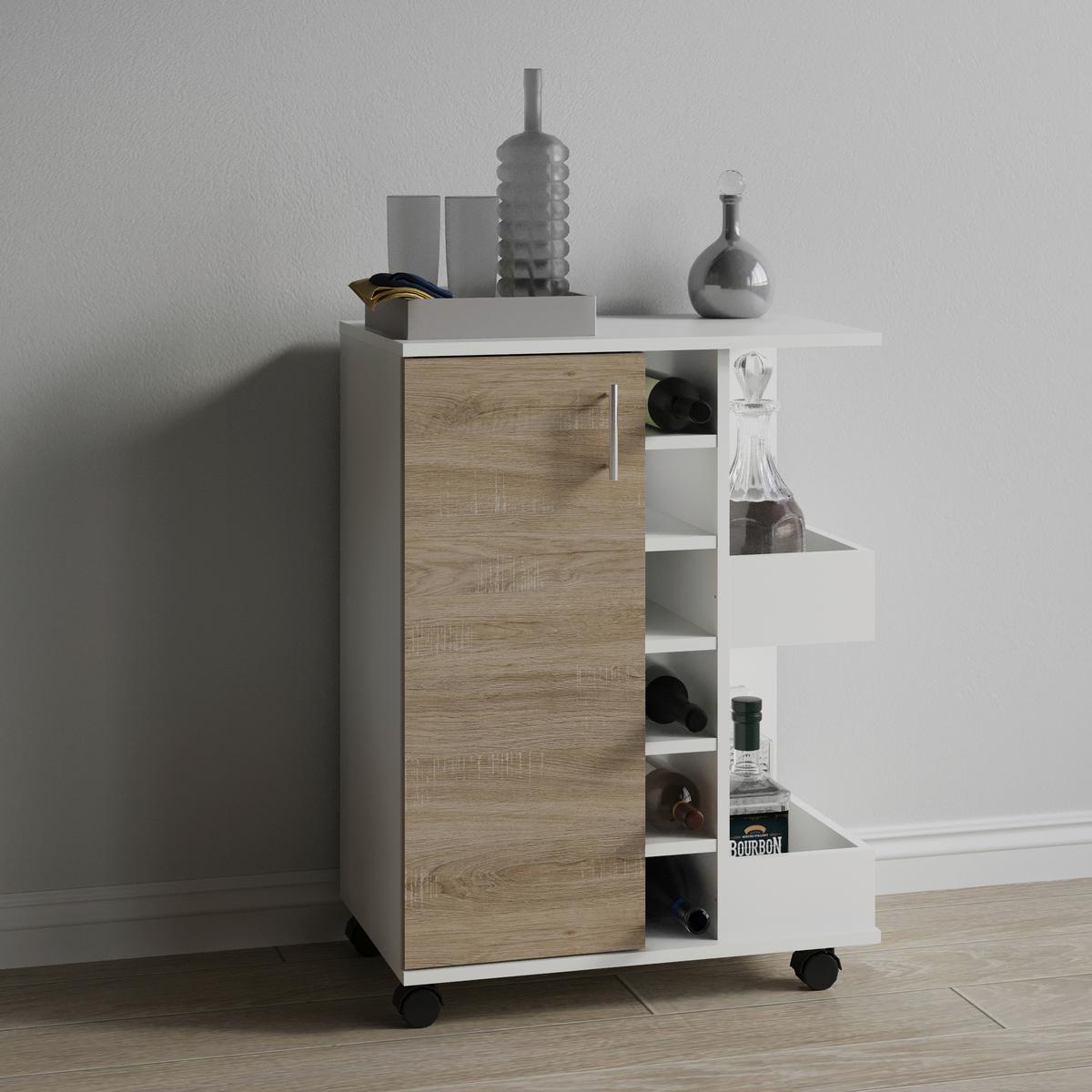 SERVIERWAGEN ESILO KW M - Weiss/Silberfarben, Design, Holzwerkstoff/Kunststoff (63/85/40cm) - MID.YOU