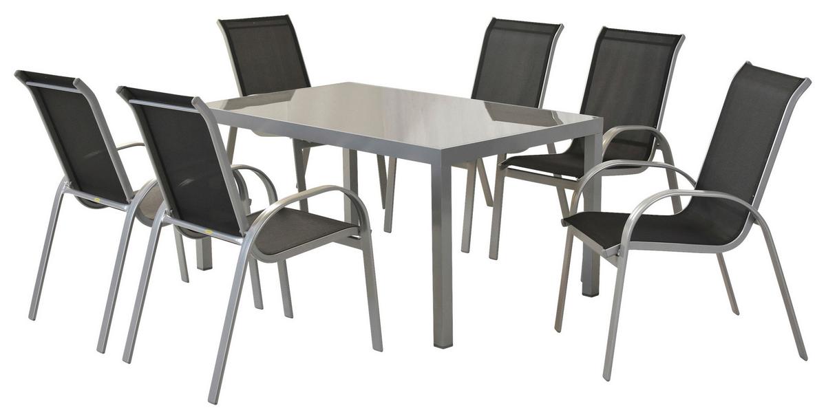 GARTENSET AMALFI - Silberfarben/Schwarz, MODERN, Textil/Metall - Gardenson