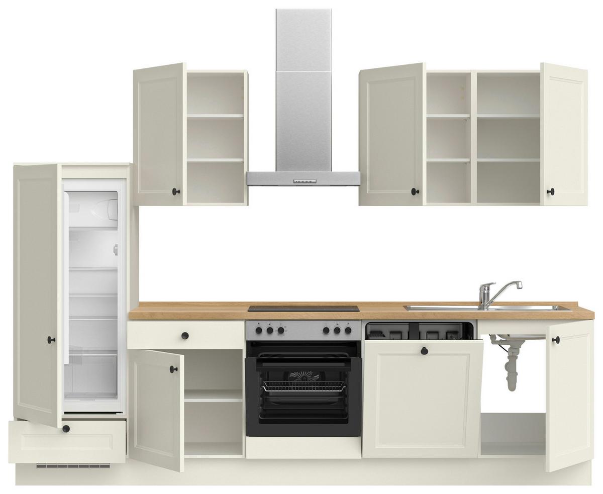 Küchenblock Cascada Low m. Geräten Weiß - Eichefarben/Schwarz, MODERN, Holzwerkstoff/Metall (300cm) - Nobilia