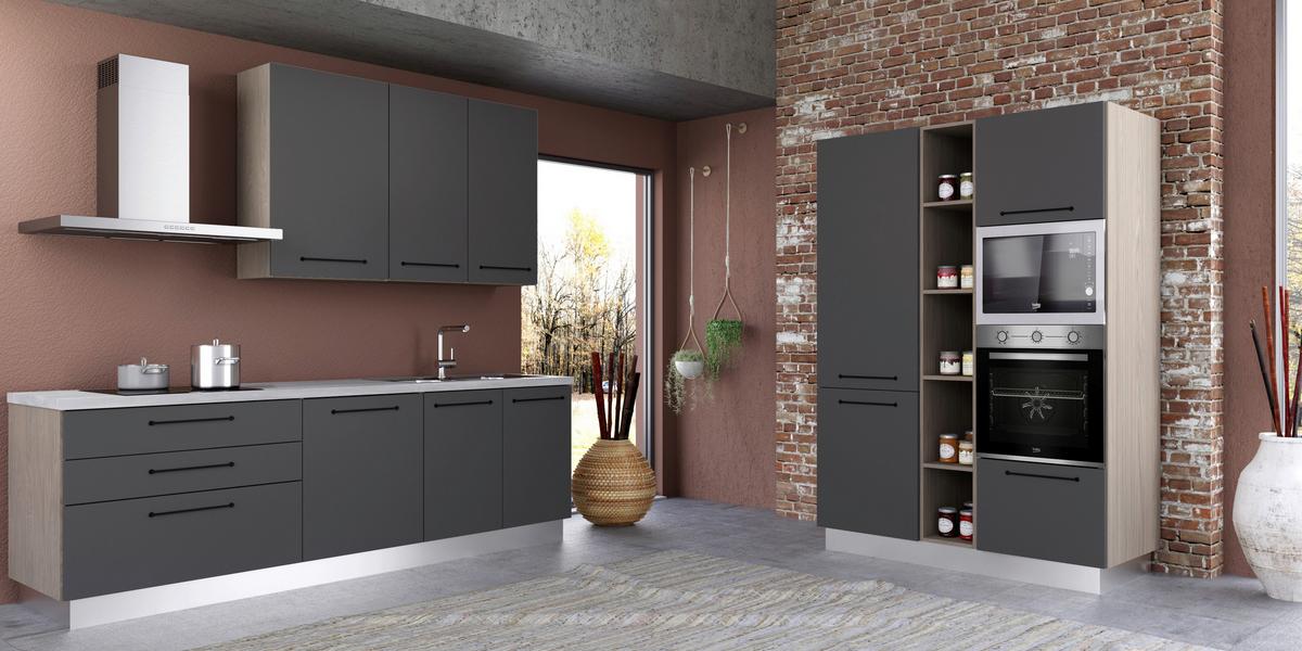 Blok Kuhinja S Aparatima Line 390 - siva/crna, Konvencionalno, drvo/metal (390/216-240/60cm) - Mömax