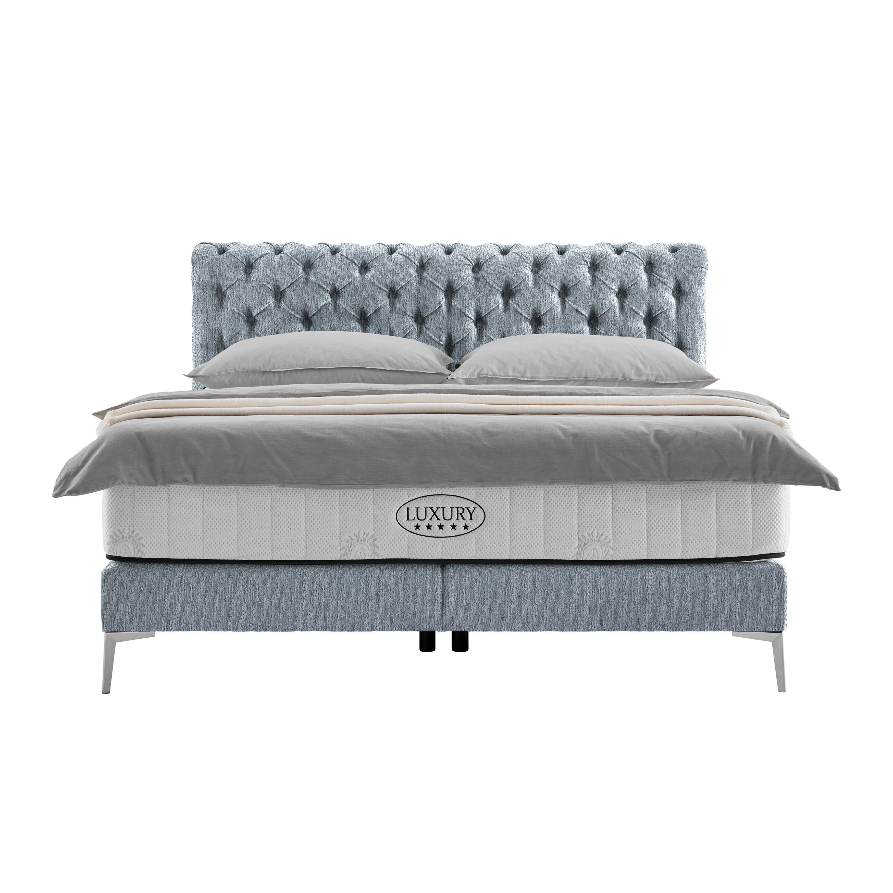 Boxspringbett Queen in Greige ca. 180x200cm - Chromfarben/Greige, KONVENTIONELL, Textil (180/200cm) - Premium Living