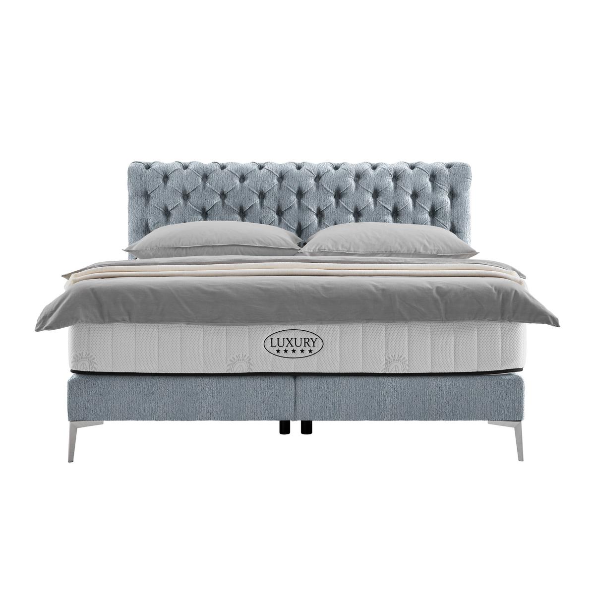 Boxspringbett Queen in Greige ca. 180x200cm - Chromfarben/Greige, KONVENTIONELL, Textil (180/200cm) - Premium Living