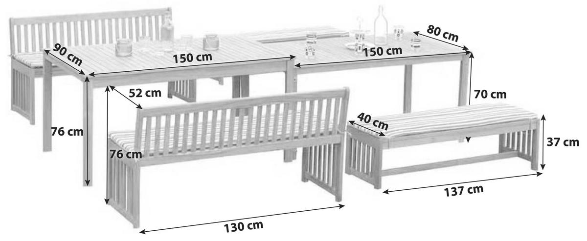 Vrtna Garnitura Hawaii, Masivno - večbarvno/barve akacije, Basics, tekstil/les - Gardenson
