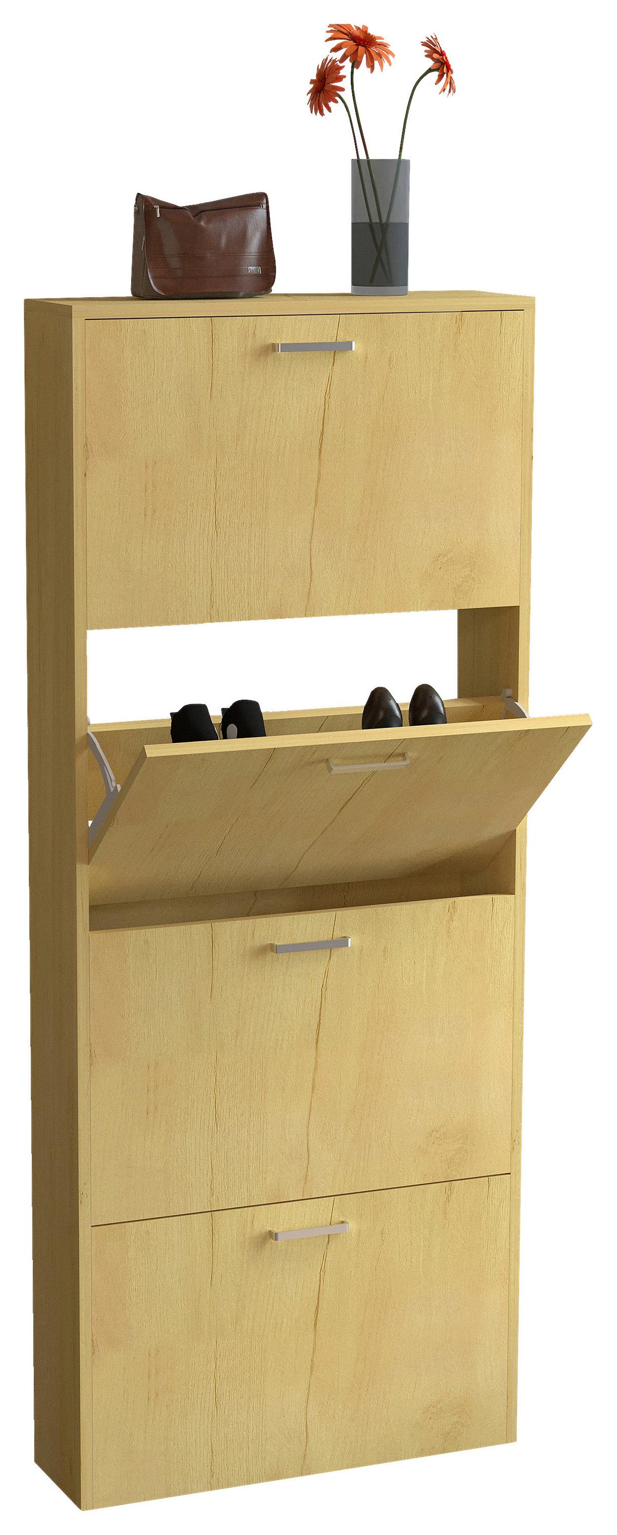 SCHUHSCHRANK SULOS L - Honigeiche/Silberfarben, Design, Holzwerkstoff/Kunststoff (59/144/17cm) - MID.YOU