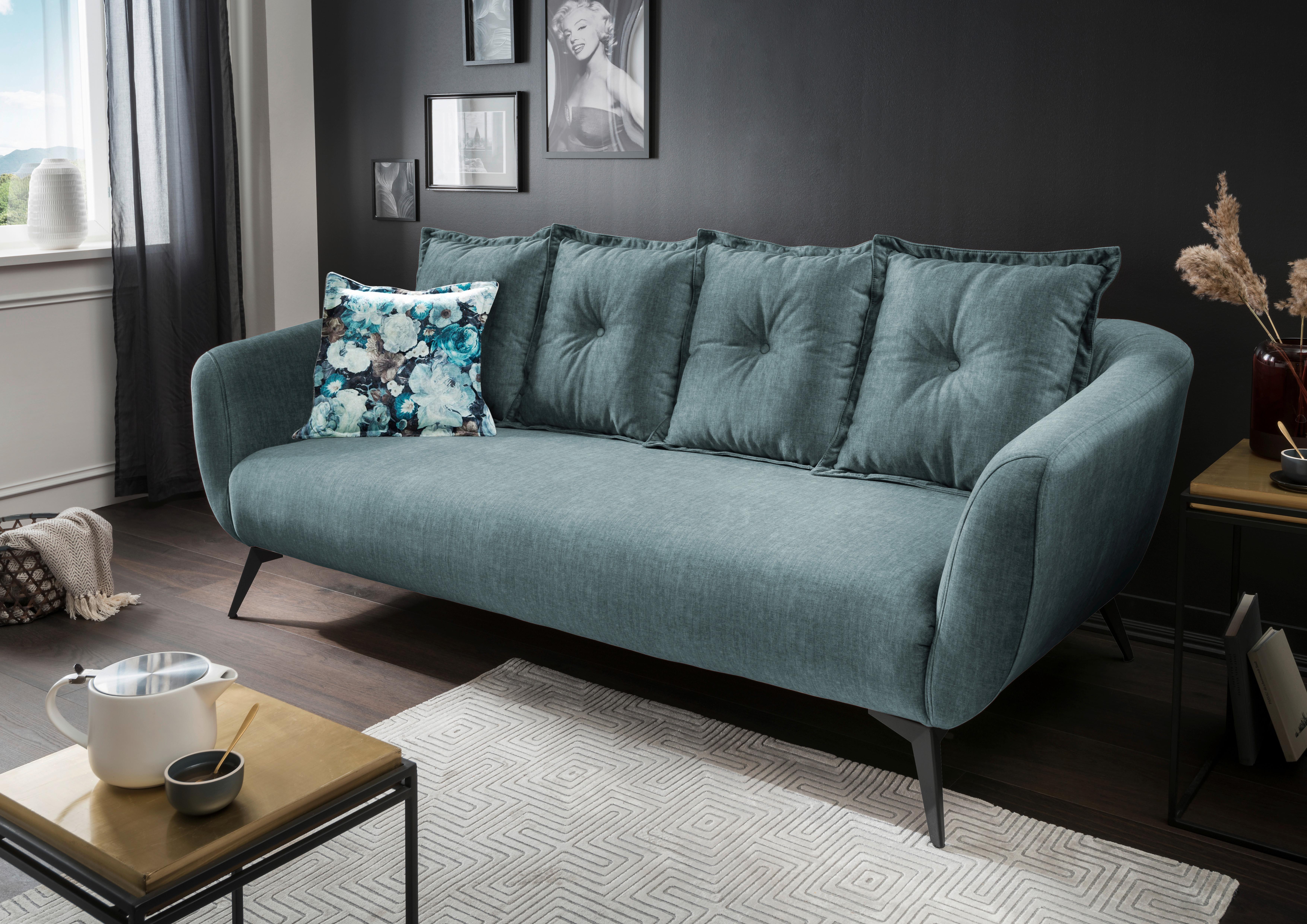 3-Sitzer-Sofa Baggio Dunkelblau/Dunkelgrün Velours - Blau/Multicolor, MODERN, Holz/Textil (236/94/103cm) - Livetastic