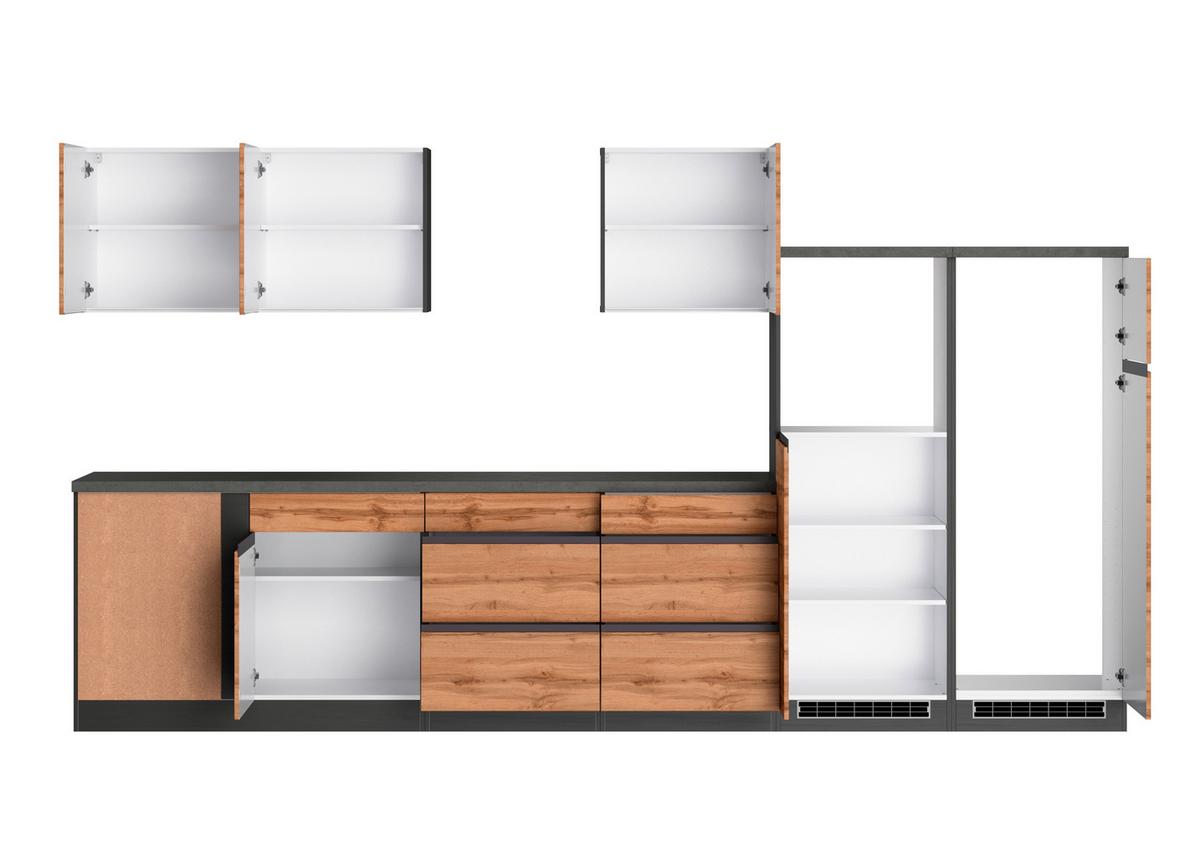 Eckküche Turin ohne Geräte ca. 360x240 cm Graphit/Eiche - Eiche Wotan, Design, Holzwerkstoff (360cm) - Held