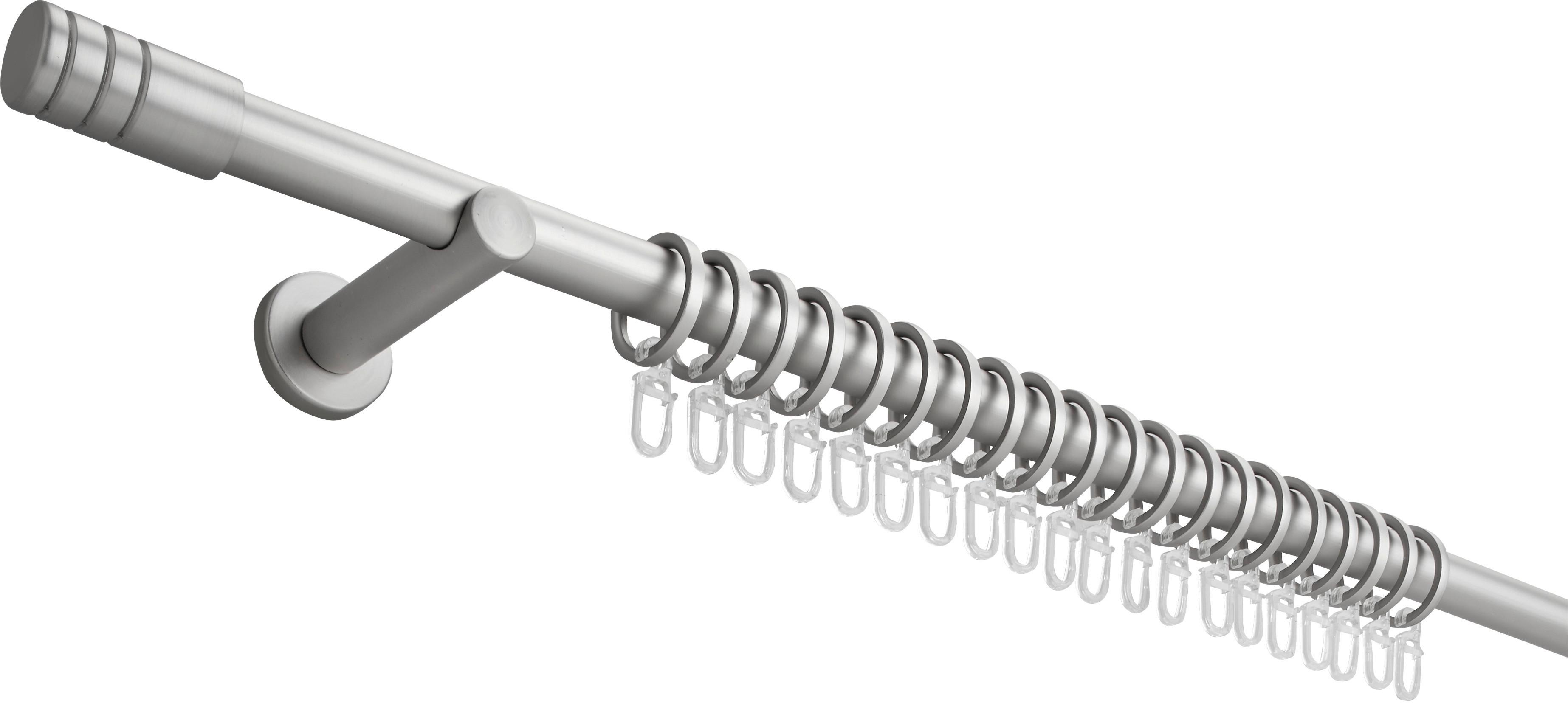 Vorhangstangenset Rillcube, ca. 120-210cm - Edelstahlfarben, Metall (120-210cm) - Premium Living