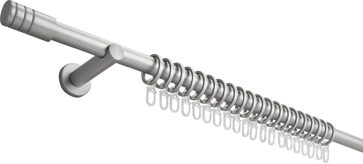 Vorhangstangenset Rillcube ca. 160x280cm - Edelstahlfarben, Metall (160-280cm) - Premium Living