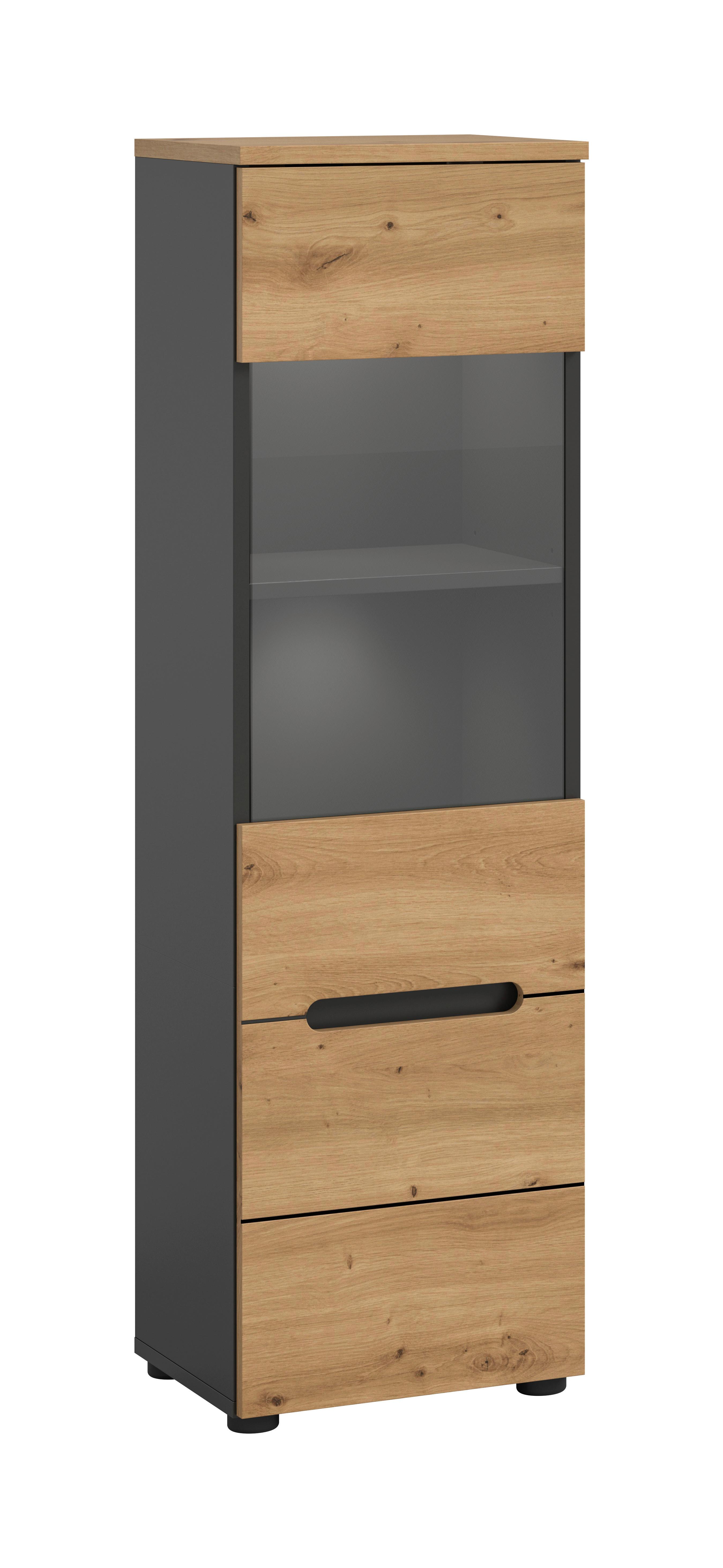 Vitrina Canu, Siva, Barva Hrasta - črna/hrast artisan, Design, umetna masa/leseni material (36/125/33cm) - Livetastic