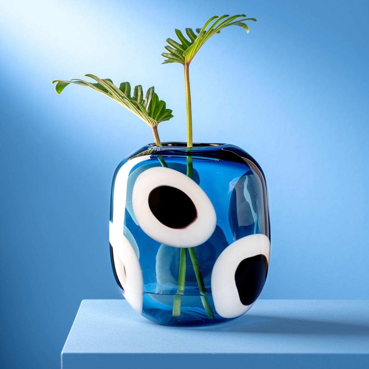 Vase Blau/Schwarz/Weiß - Blau/Schwarz, Basics, Glas (20,00/21,00/14,50cm) - Leonardo