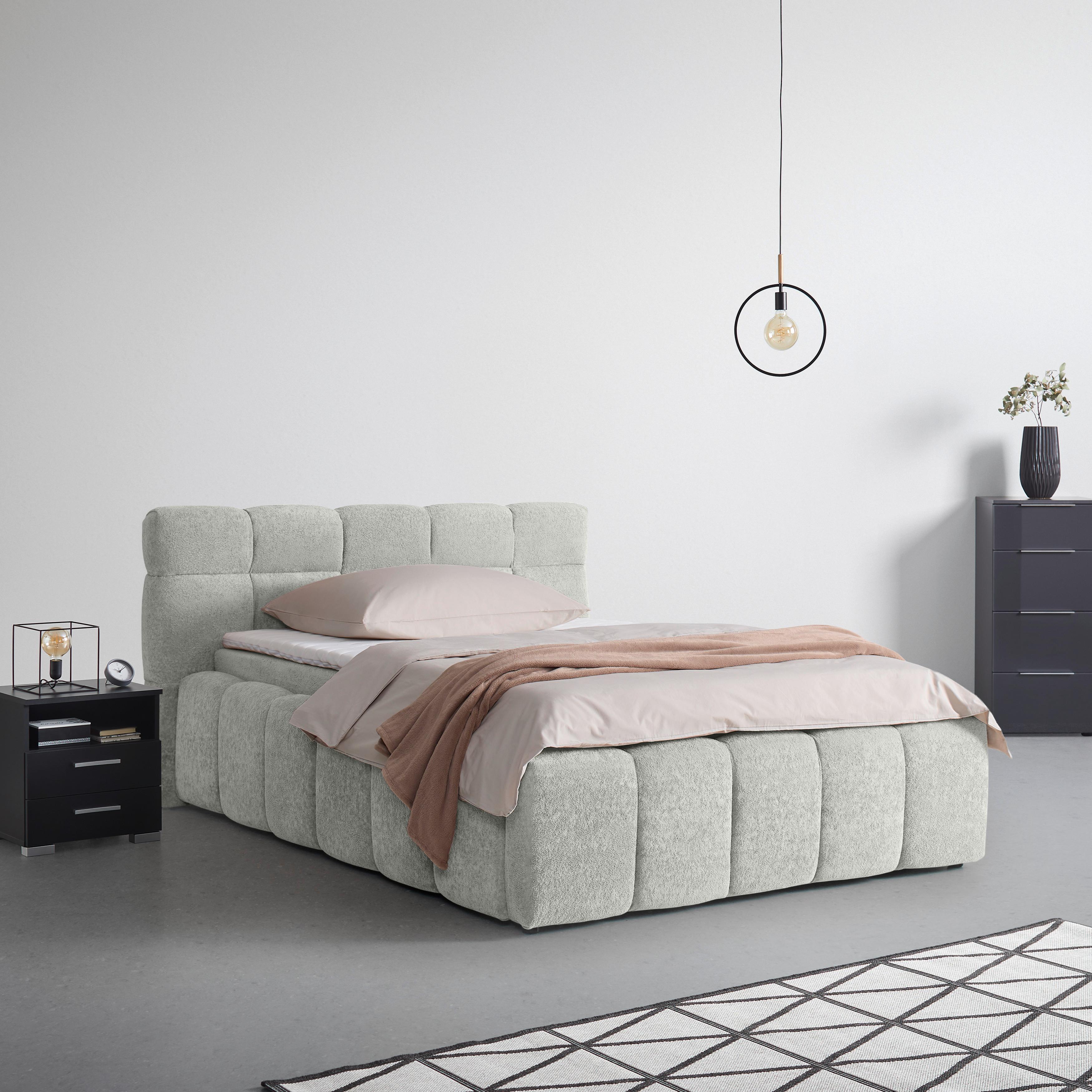 Polsterbett Monte Taupe ca. 120x200cm - Taupe/Schwarz, KONVENTIONELL, Kunststoff/Textil (120/200cm) - Based