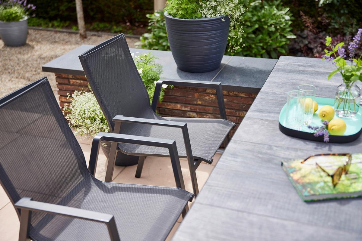 GARTENTISCHGRUPPE RENO SET + SILVA 7TLG - Anthrazit, MODERN, Keramik/Metall (100/88/220cm) - Siena Garden