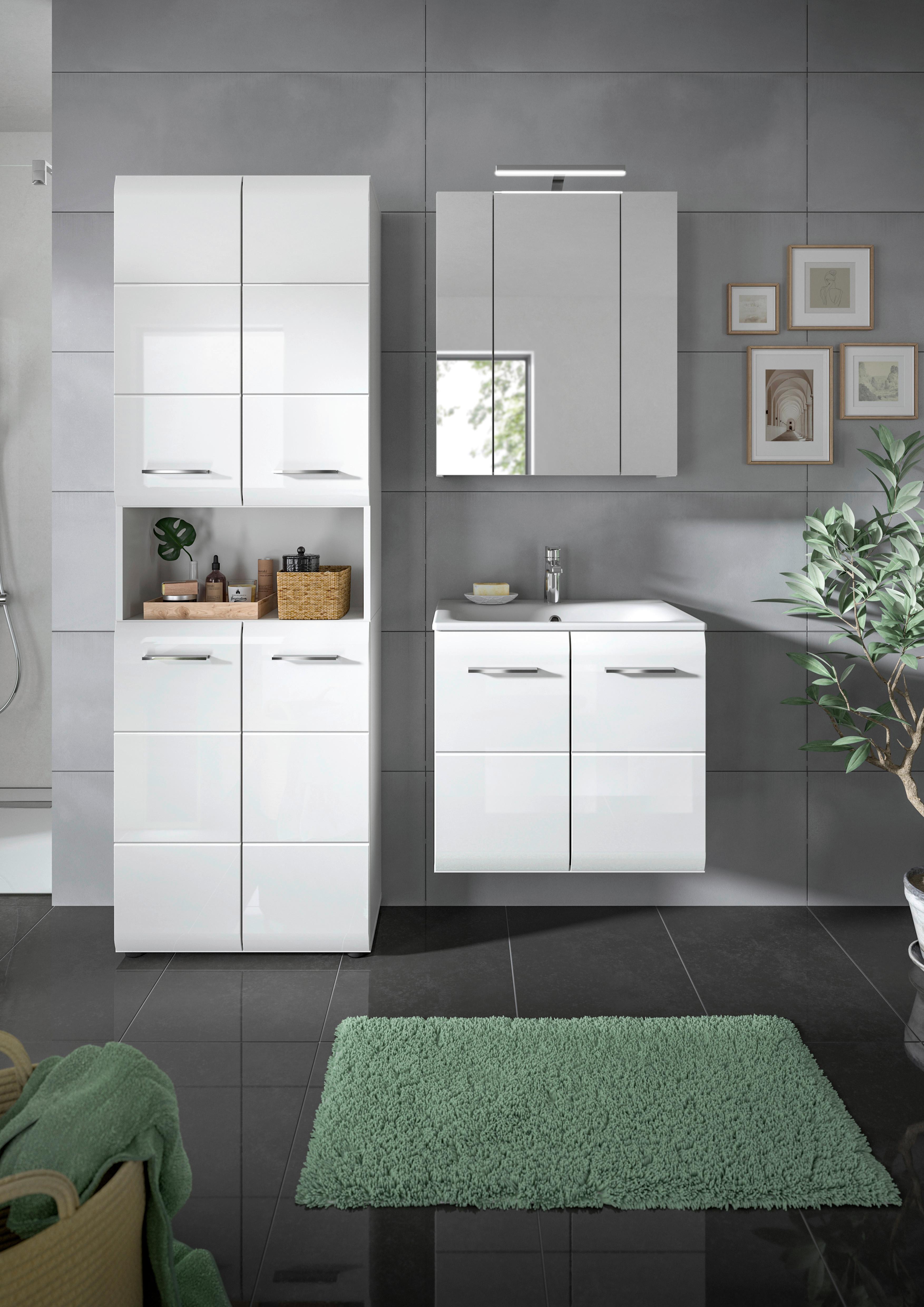 Badezimmer Ice 3-tlg. ca. 120 cm Weiß - Weiß Hochglanz/Silberfarben, MODERN, Keramik/Holzwerkstoff (120cm) - MID.YOU