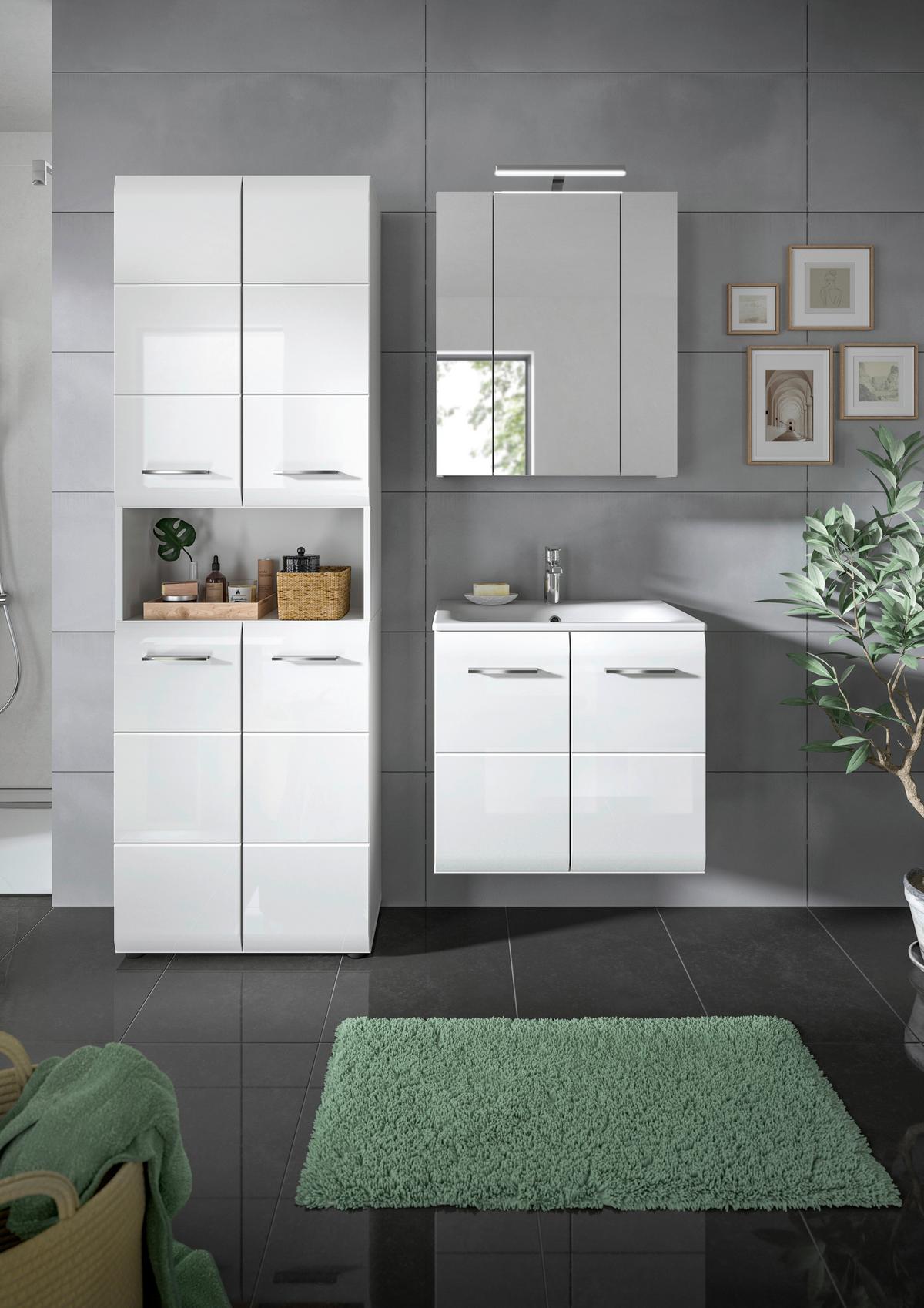 Badezimmer Ice 3-tlg. ca. 120 cm Weiß - Weiß Hochglanz/Silberfarben, MODERN, Keramik/Holzwerkstoff (120cm) - MID.YOU