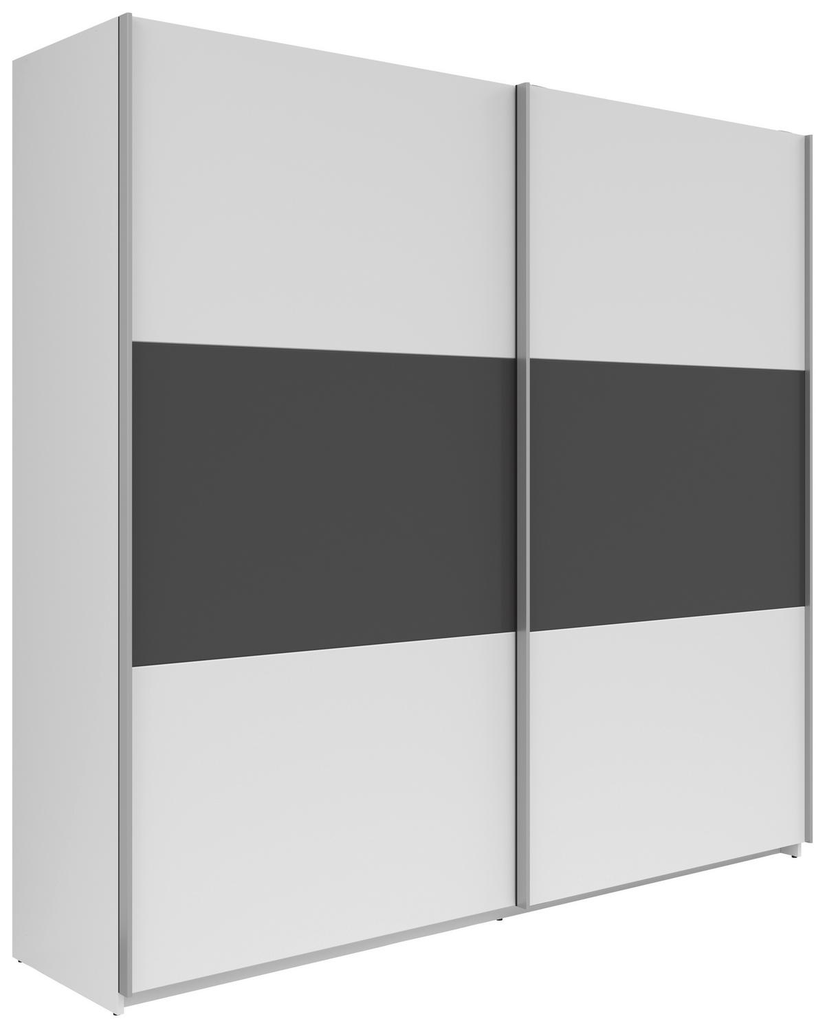 Schwebetürenschrank Saturn in Weiss/Graphitfarben - Weiss/Silberfarben, Konventionell, Holzwerkstoff/Metall (218/210/59cm) - Mömax